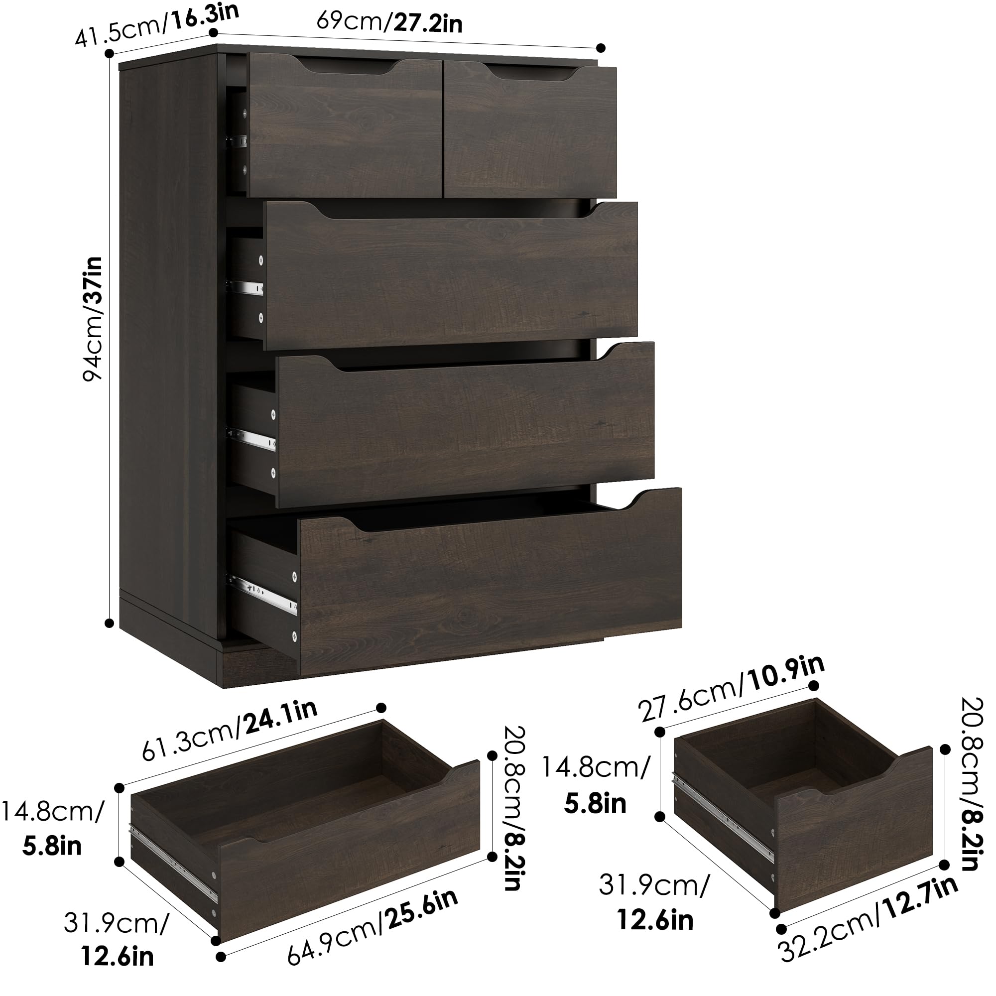 5 Drawer Dresser Dark Brown