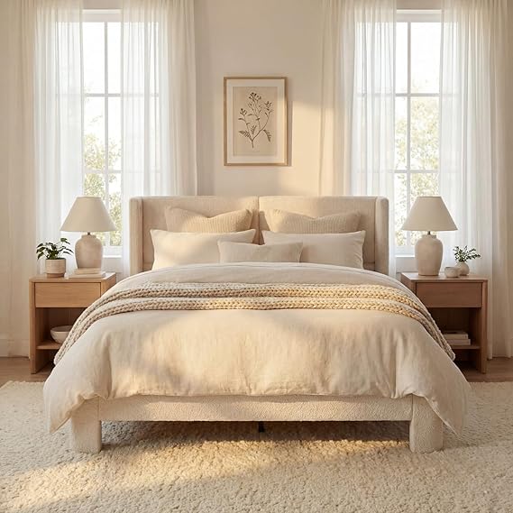Queen Upholstered Bed Frame with USB Ports