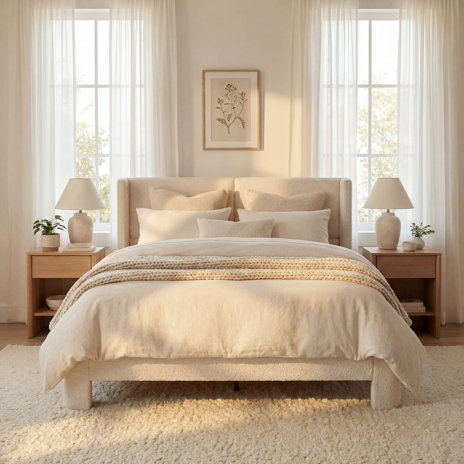 Queen Upholstered Bed Frame with USB Ports