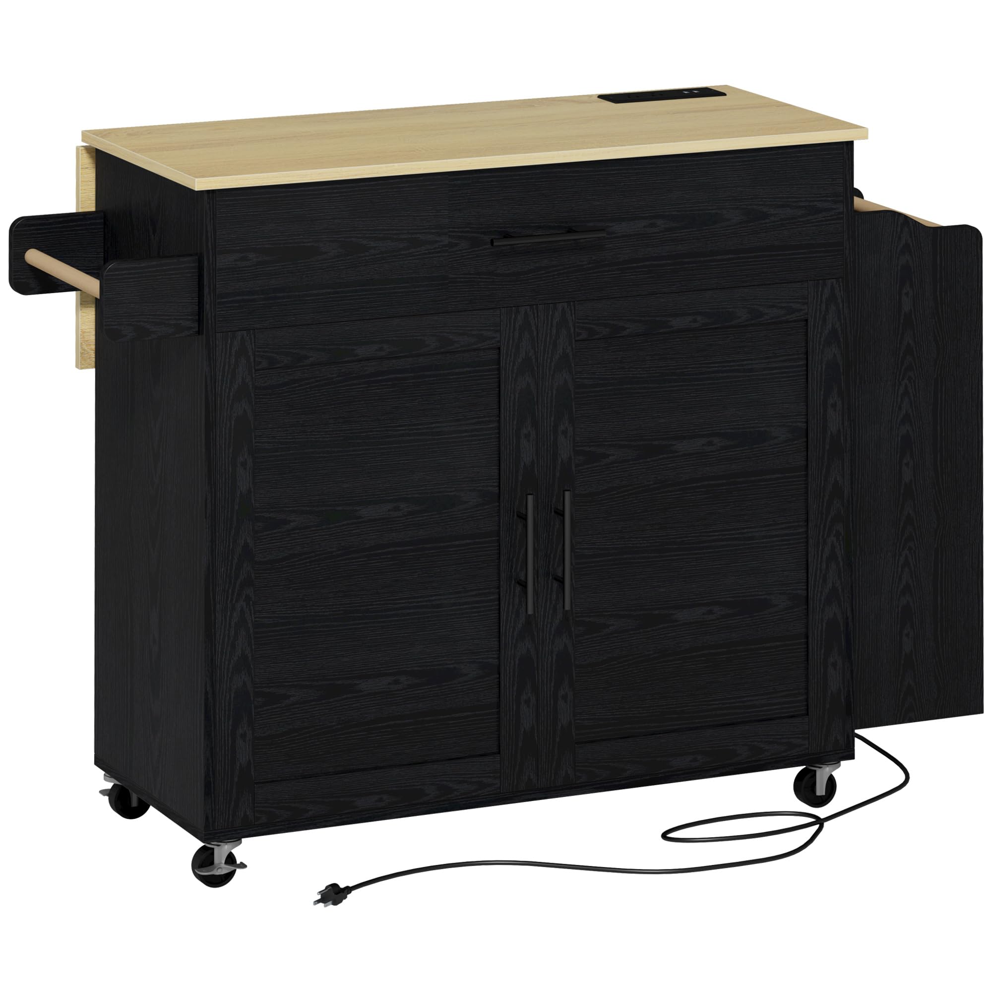 Rolling Kitchen Island with Storage and Charging Station