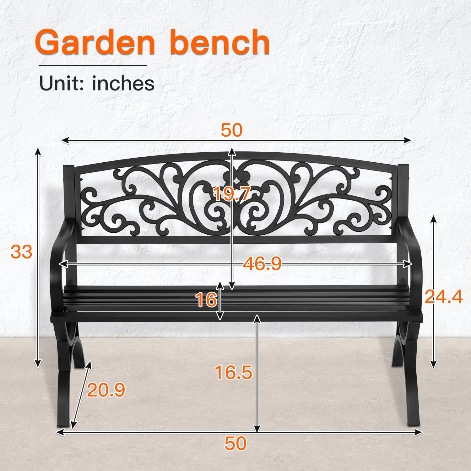 50 Inch Outdoor Metal Loveseat with Floral Backrest