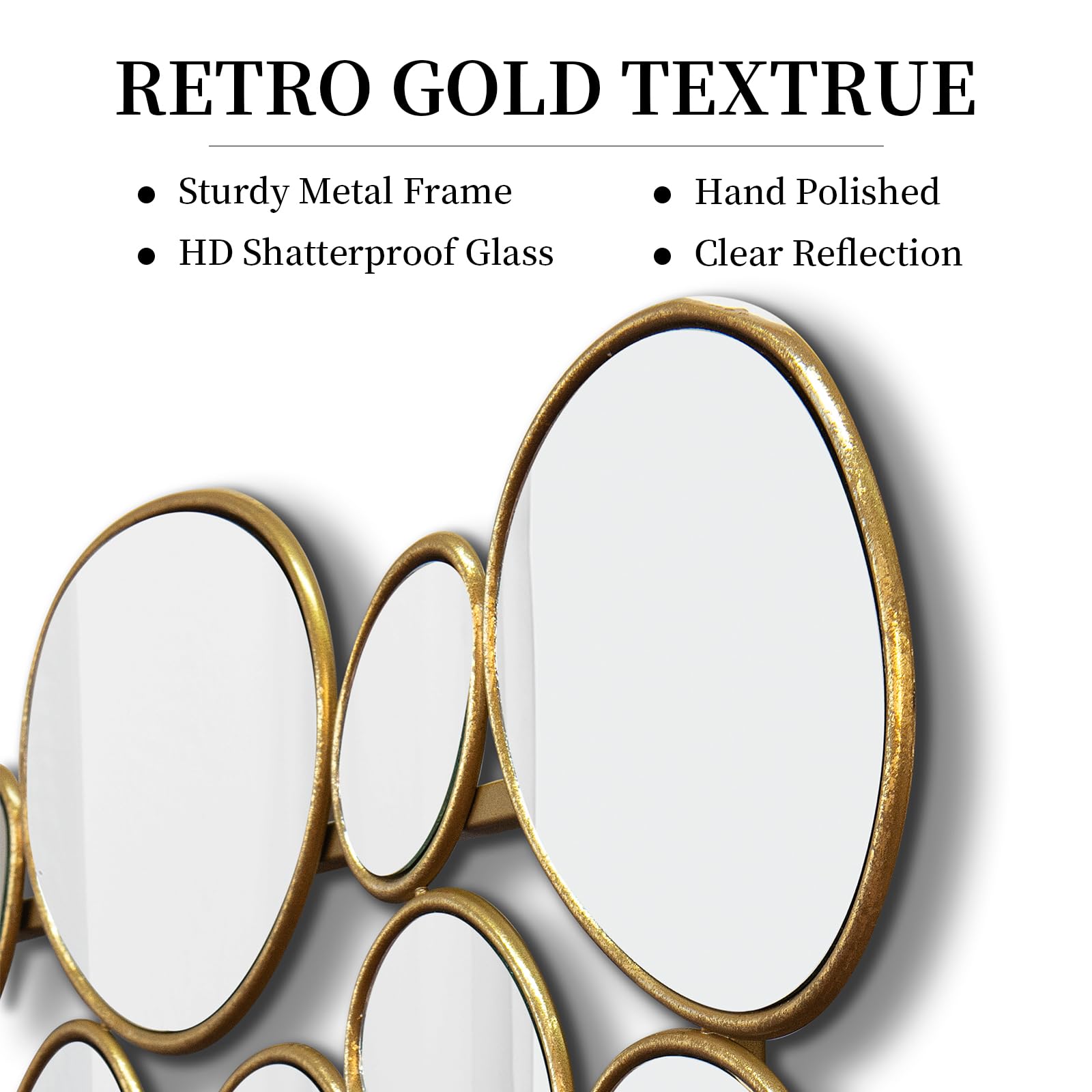 Gold Decorative Wall Mirror - 23x51 Inch Pebble Design Metal Frame