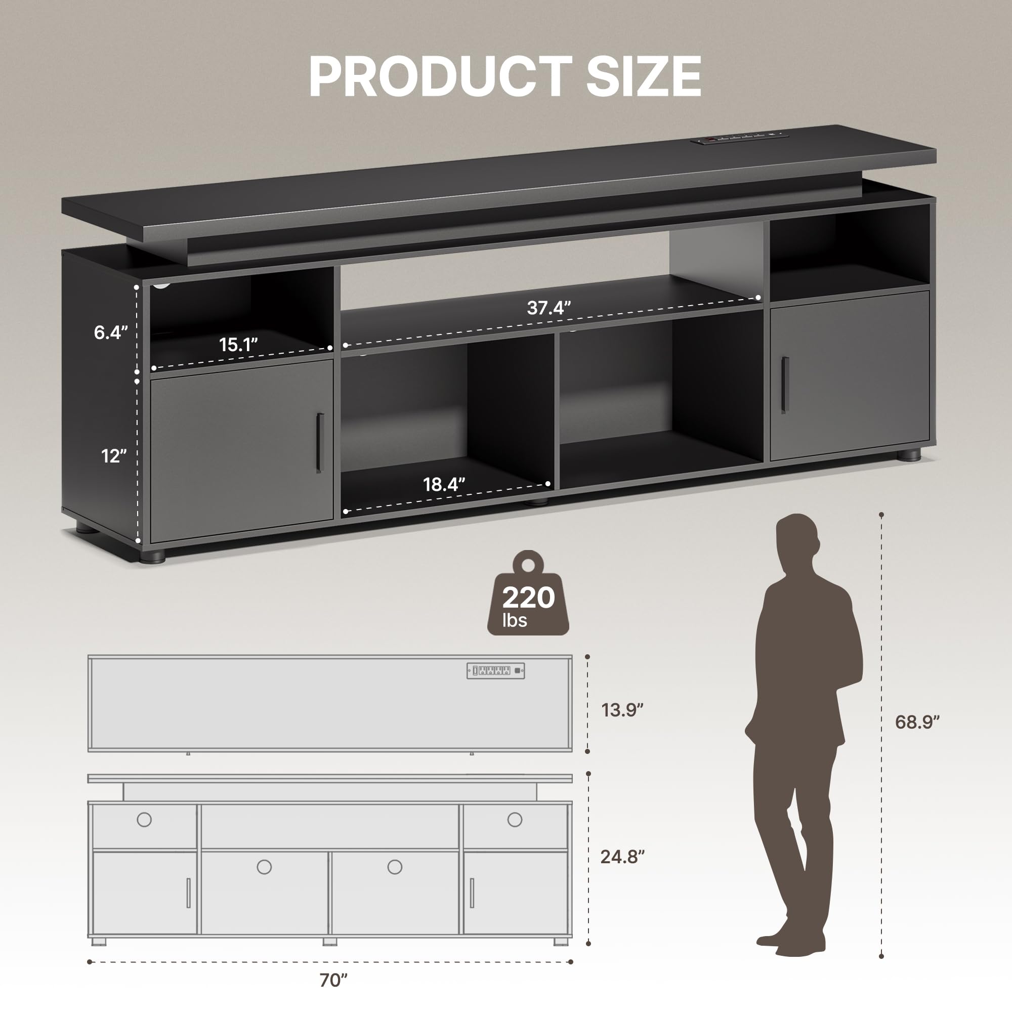 70" LED TV Stand with Storage