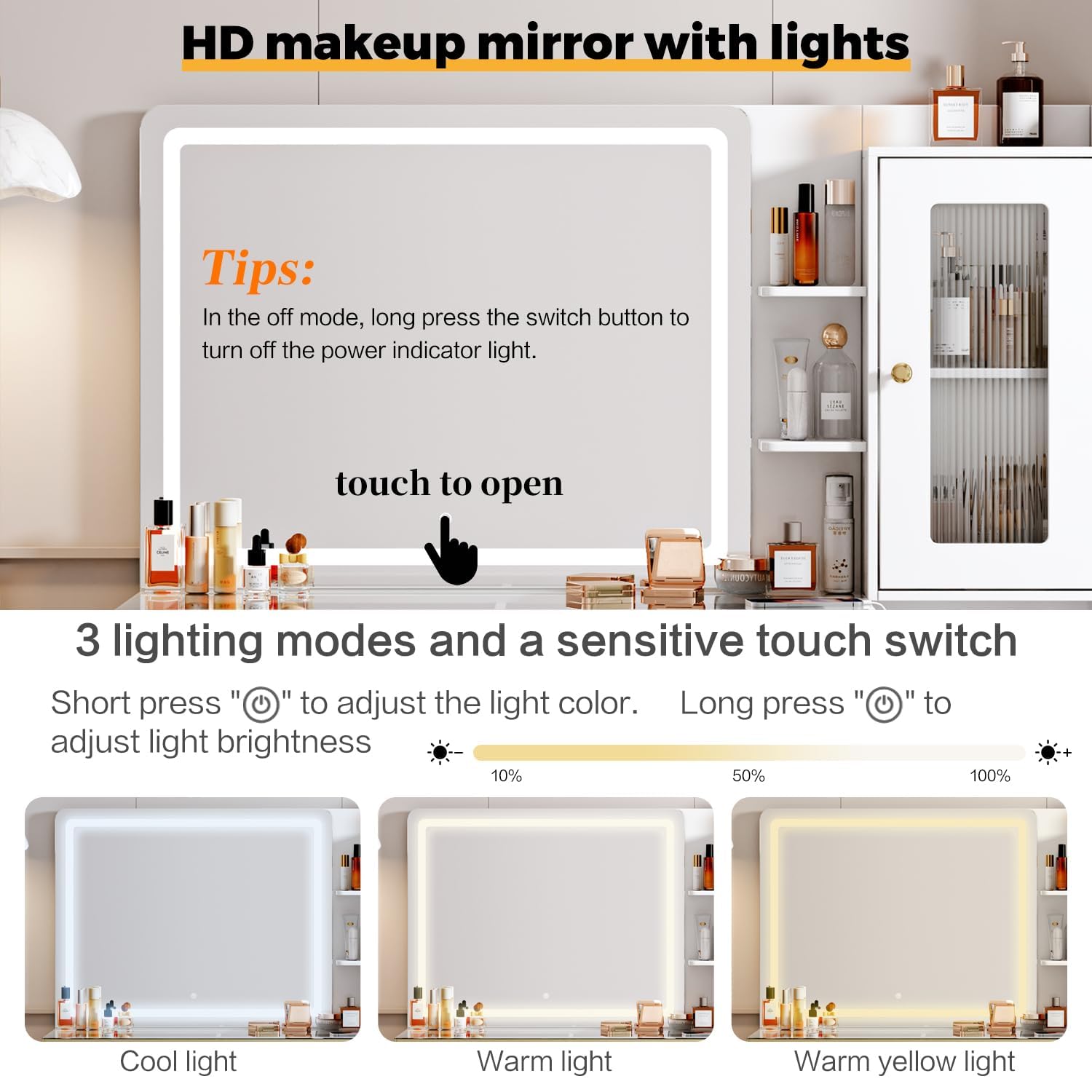 Vanity Desk with HD Lighted Mirror and 5 Drawers