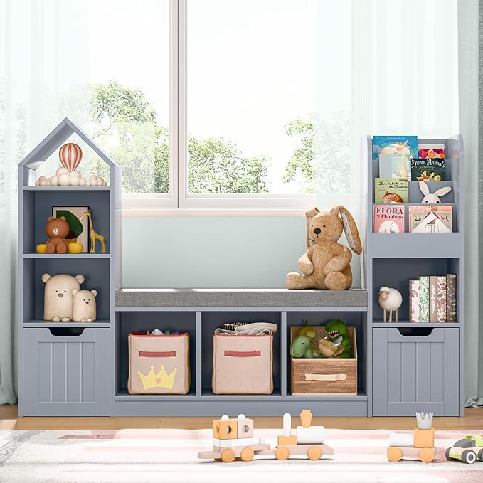 Kids Bookshelf with Reading Nook and Storage