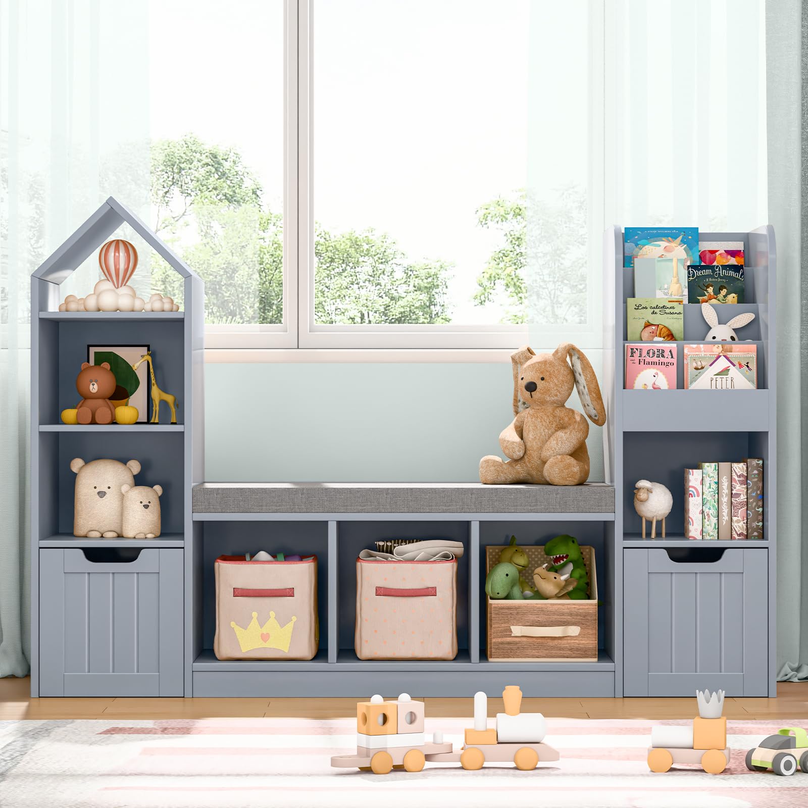 Kids Bookshelf with Reading Nook and Storage