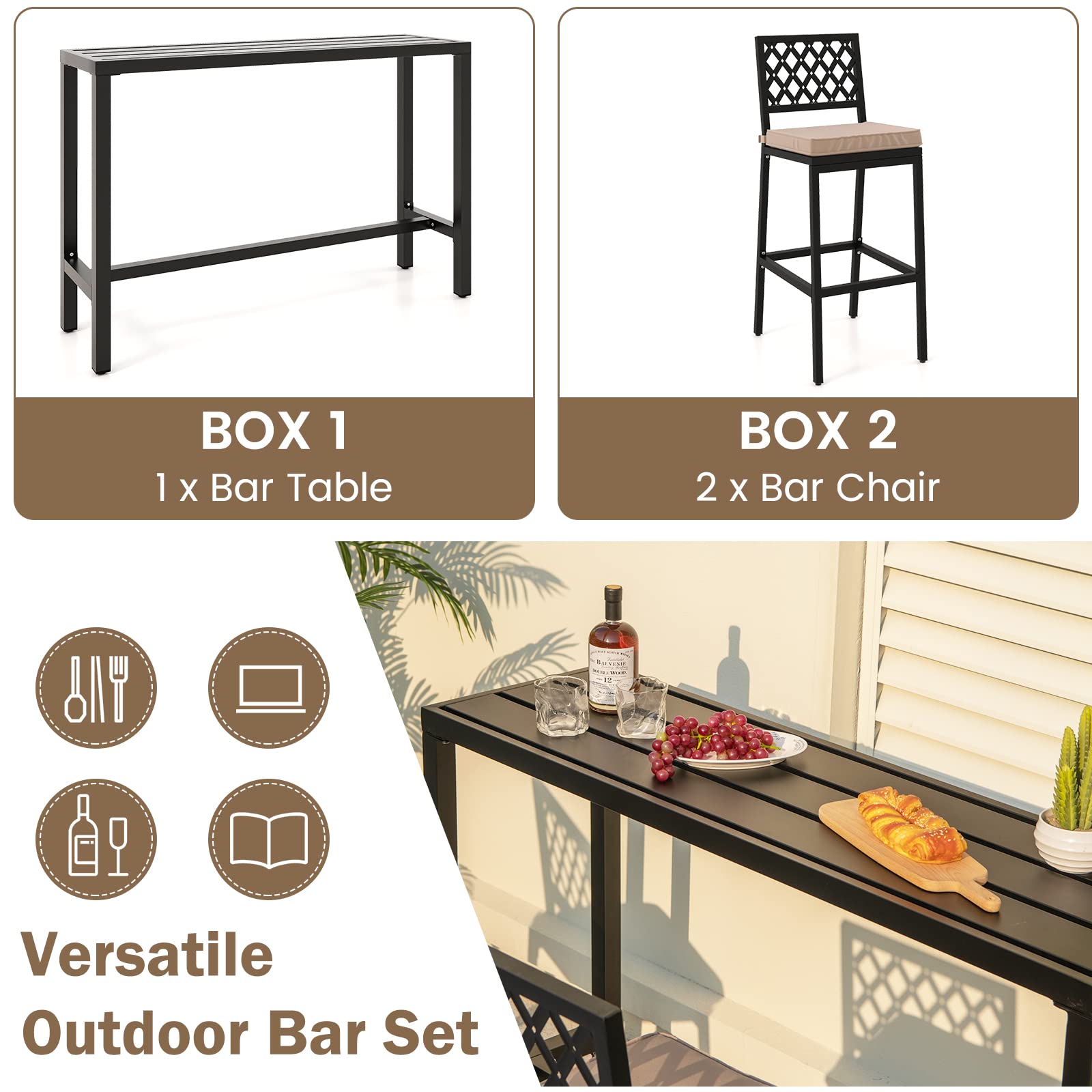 3-Piece Outdoor Bar Table and Chairs Set