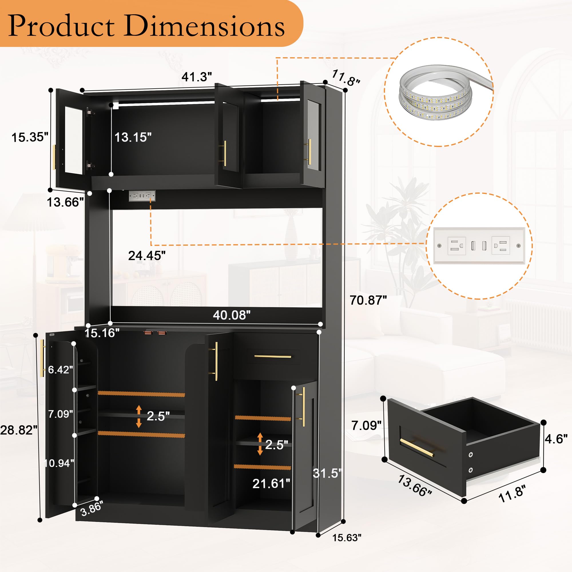 Tall Kitchen Pantry Cabinet with Hutch