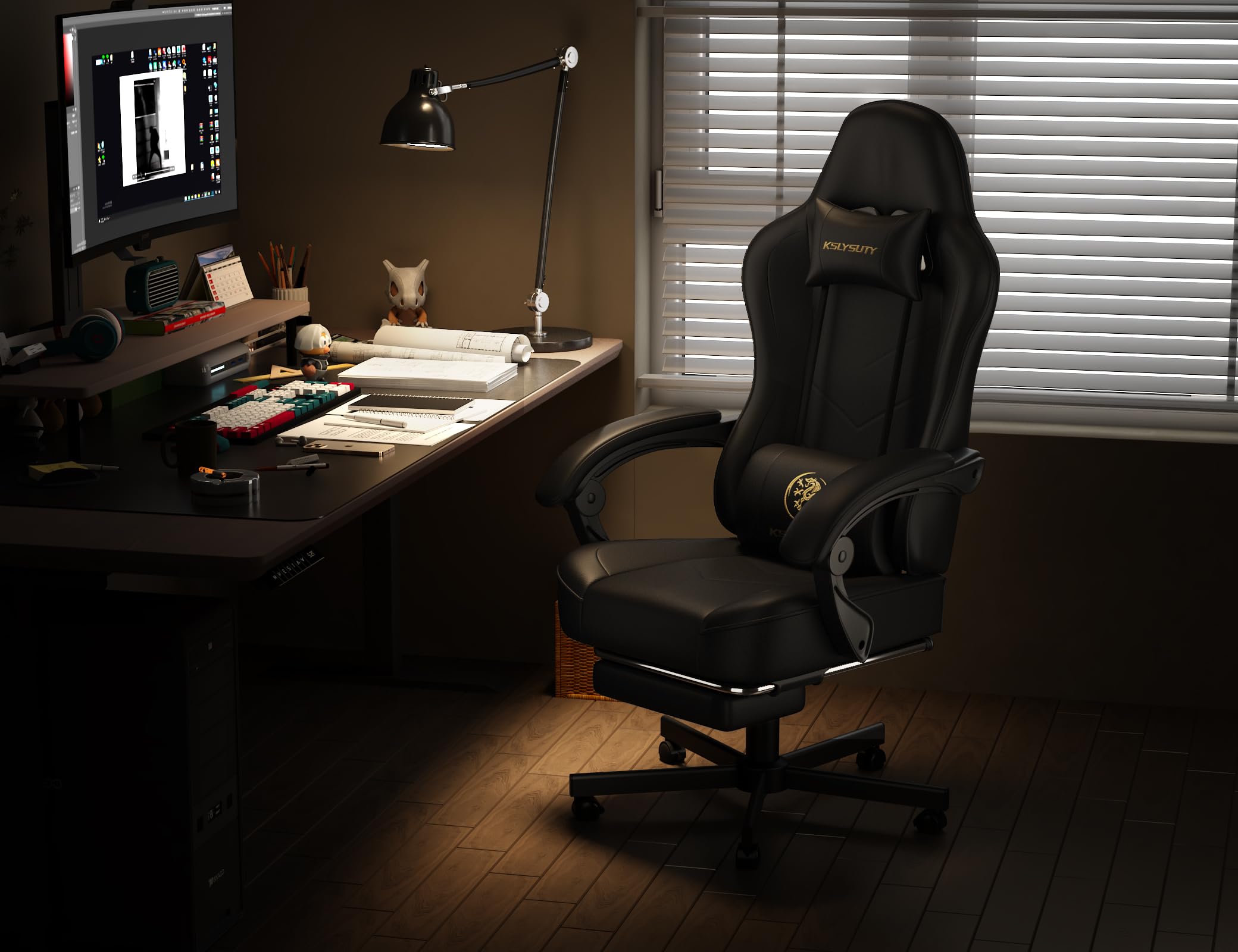 Gaming Chair with Footrest and Lumbar Support
