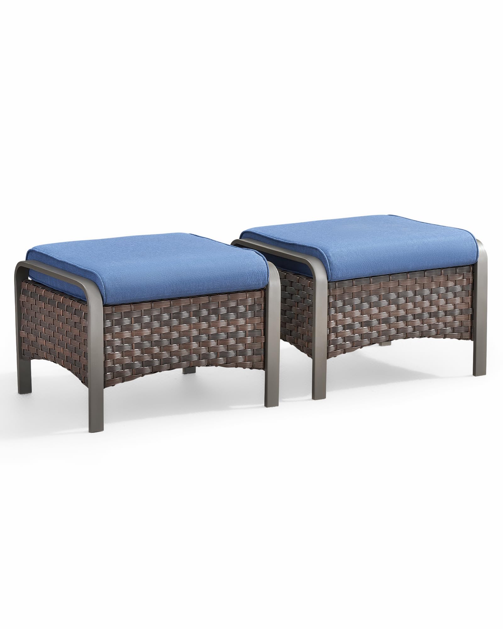 Outdoor Wicker Ottomans with Removable Cushions