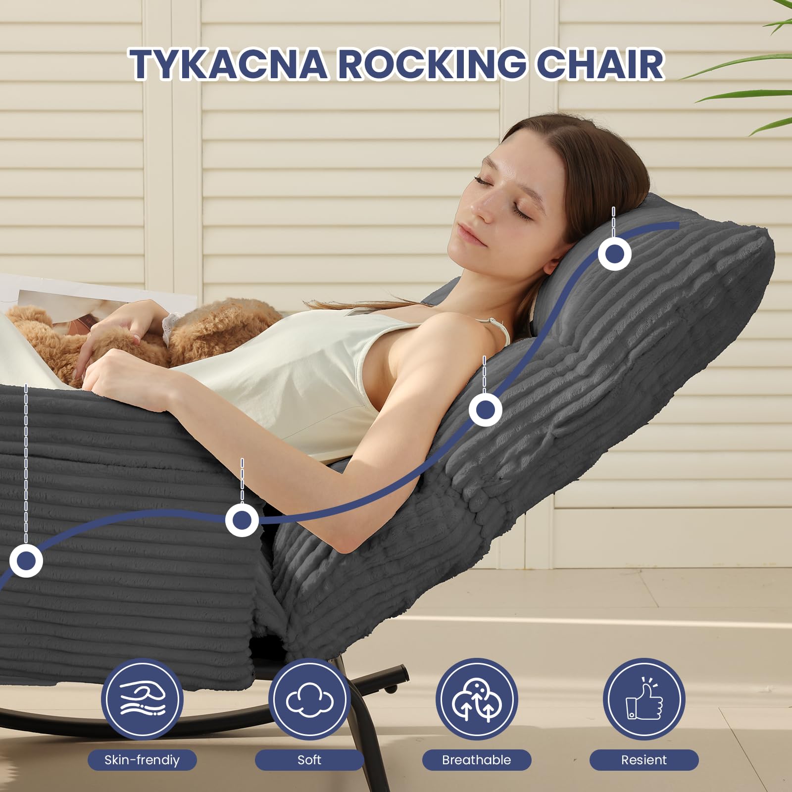 Oversized Rocking Chair with Adjustable Backrest and Footrest