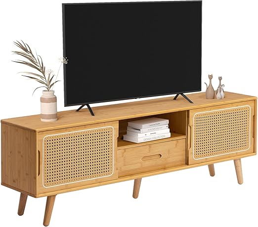 Bamboo TV Stand with Storage for TVs up to 65 Inches
