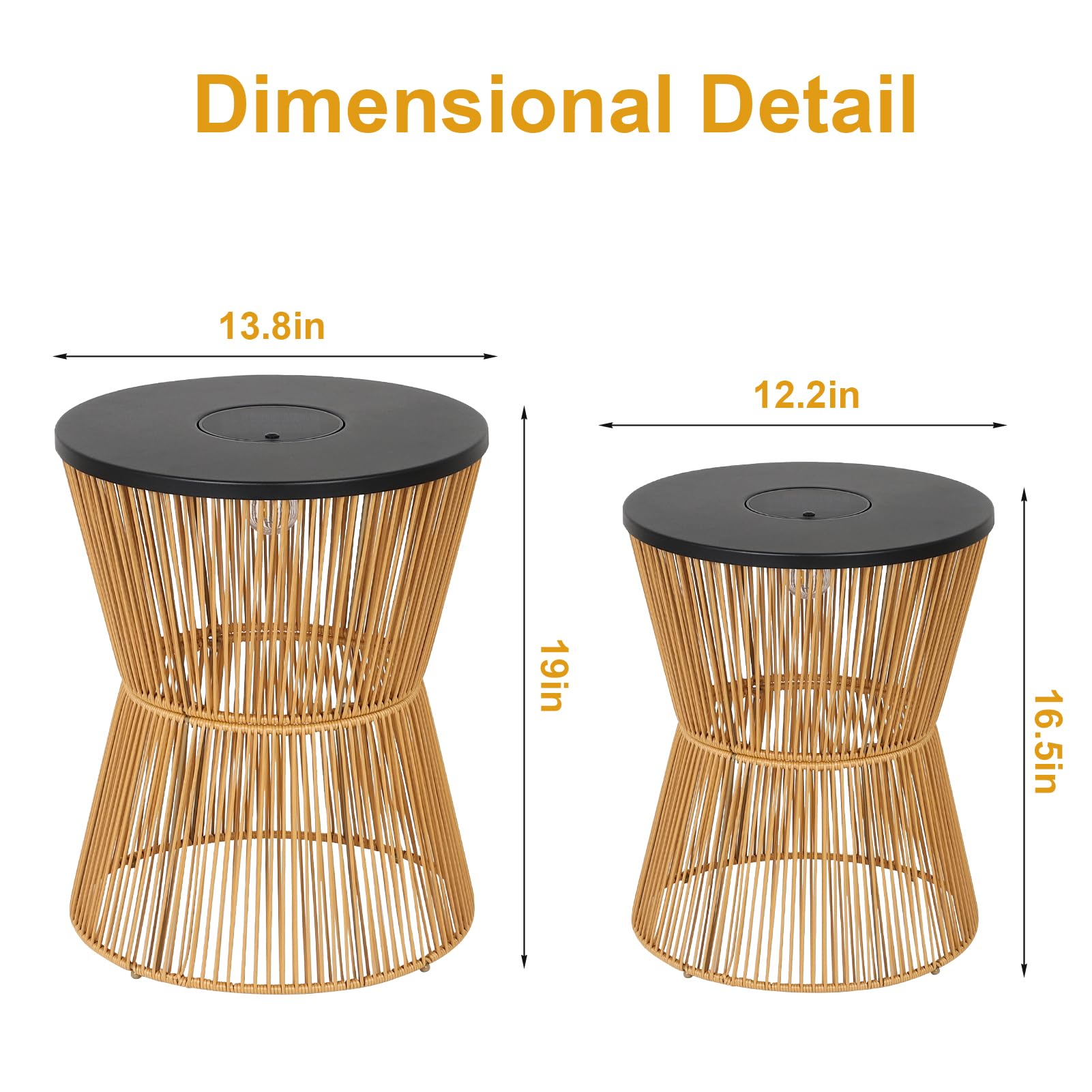 Solar Outdoor Side Table Set with Dimmable Light