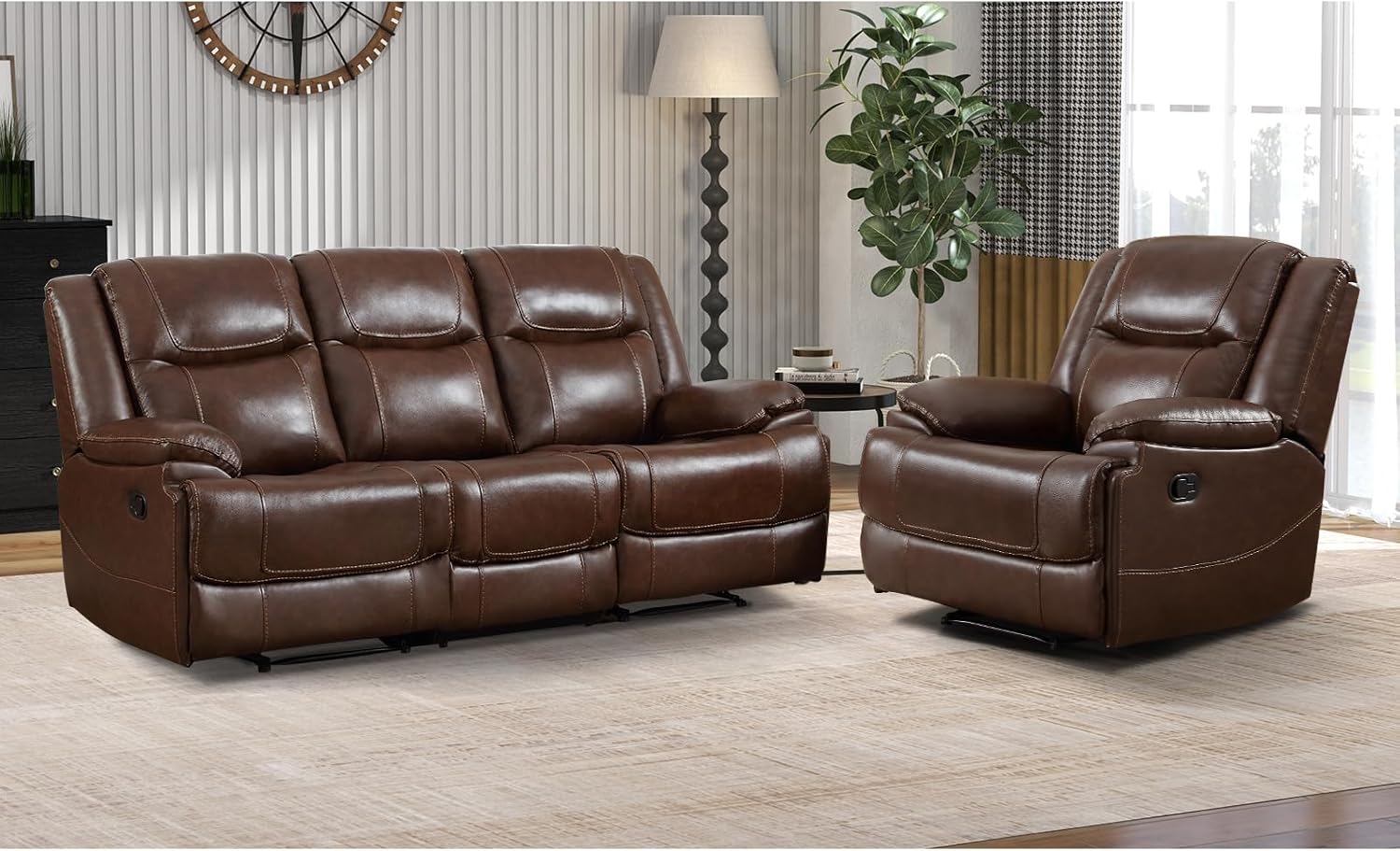 Genuine Leather Manual Recliner Sofa