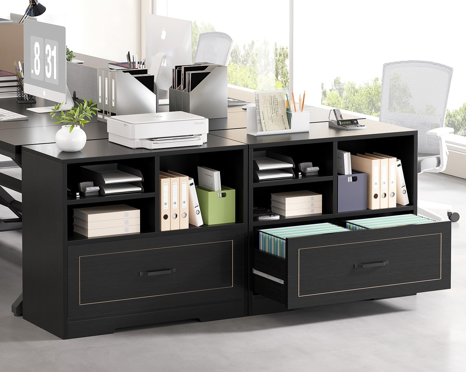 Lateral Filing Cabinet with Drawer and Storage Shelves