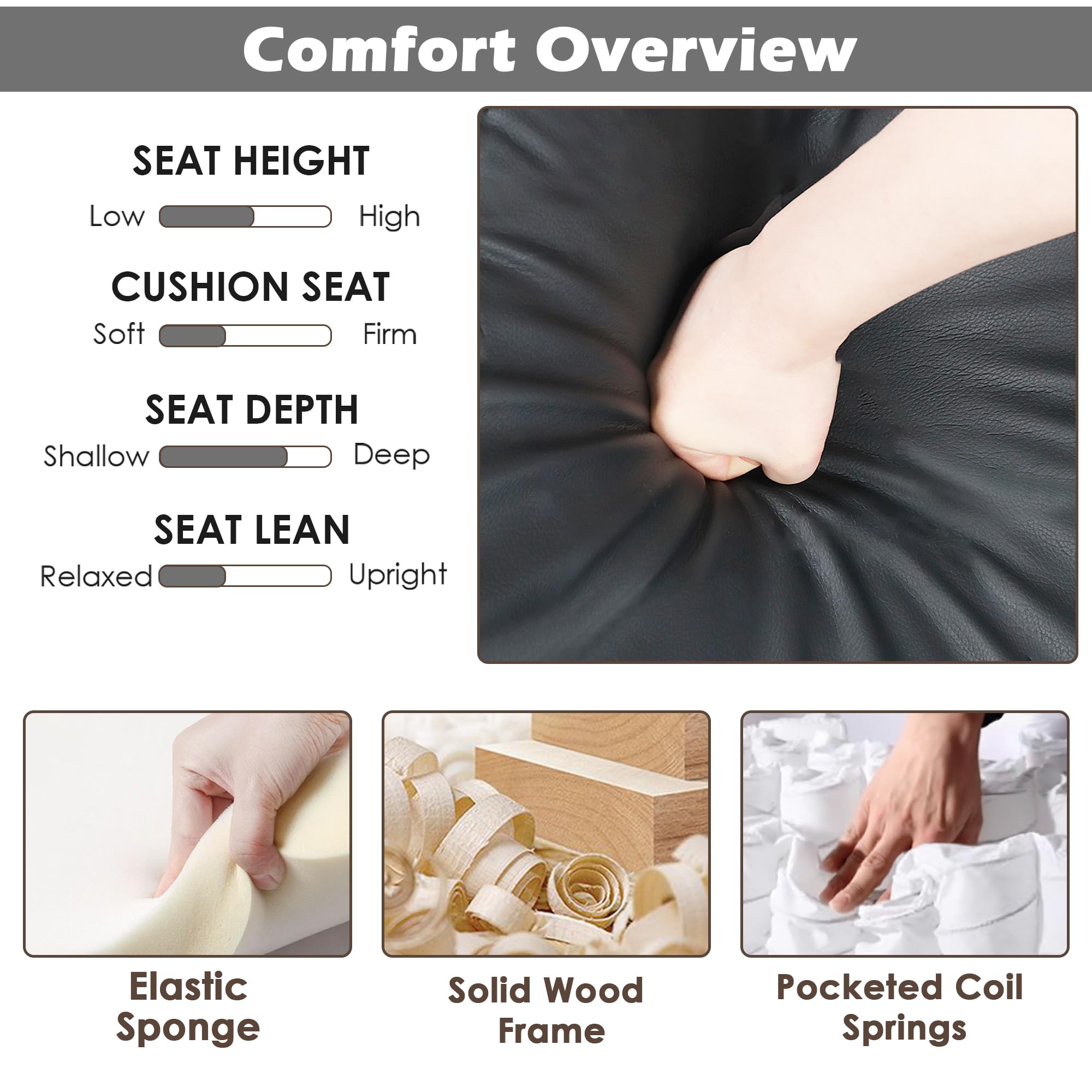 STHOUYN Accent Chair, Black Faux Leather Chair, Mid-Century Modern Living Room Chairs, Cozy Office Reading Chair with Tufted Seat and Armrest, Reception Armchairs for Bedroom, Waiting Room (1)