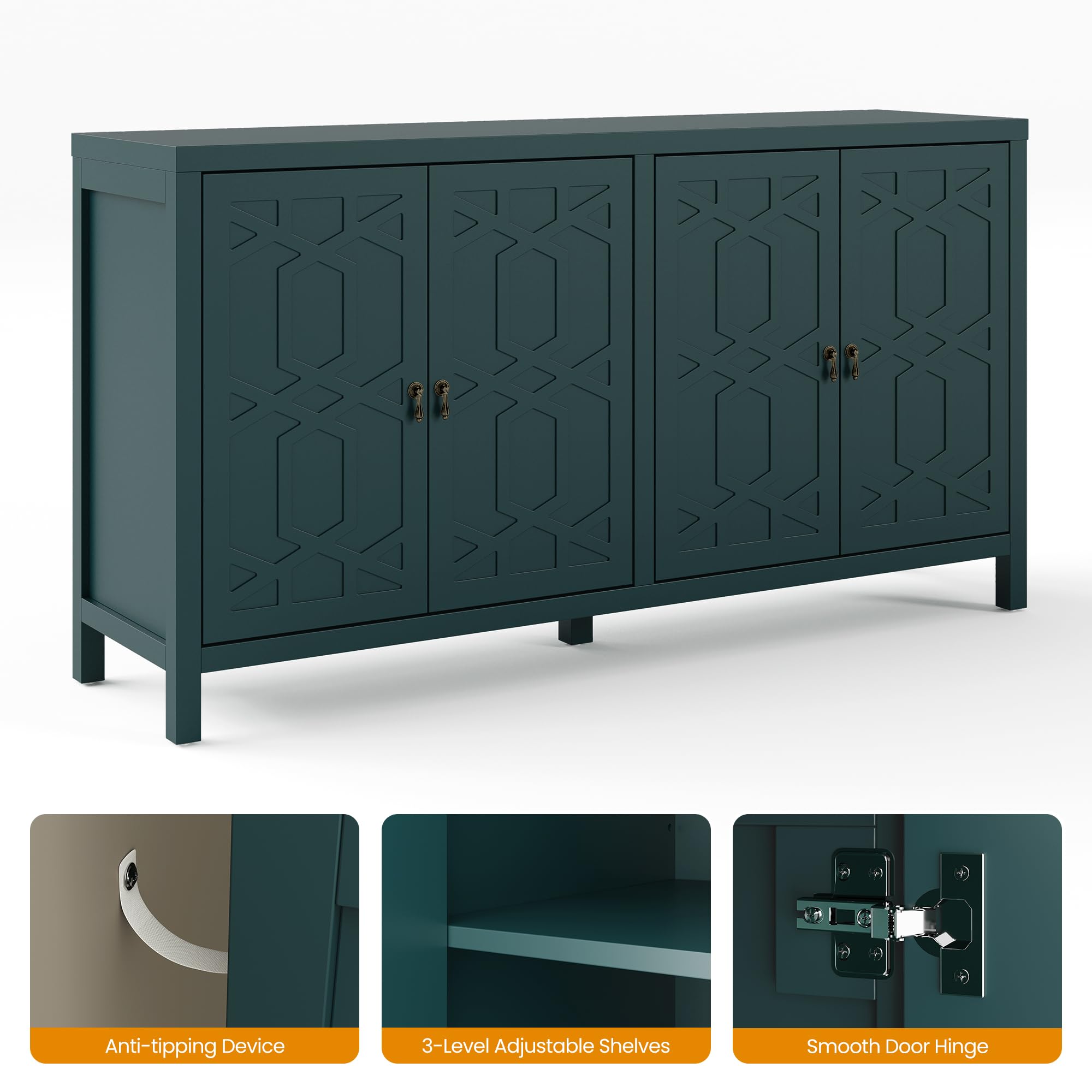Modern Sideboard Buffet Cabinet 60" Forest Green