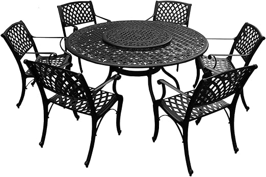 59-Inch Round Patio Dining Set with Lazy Susan
