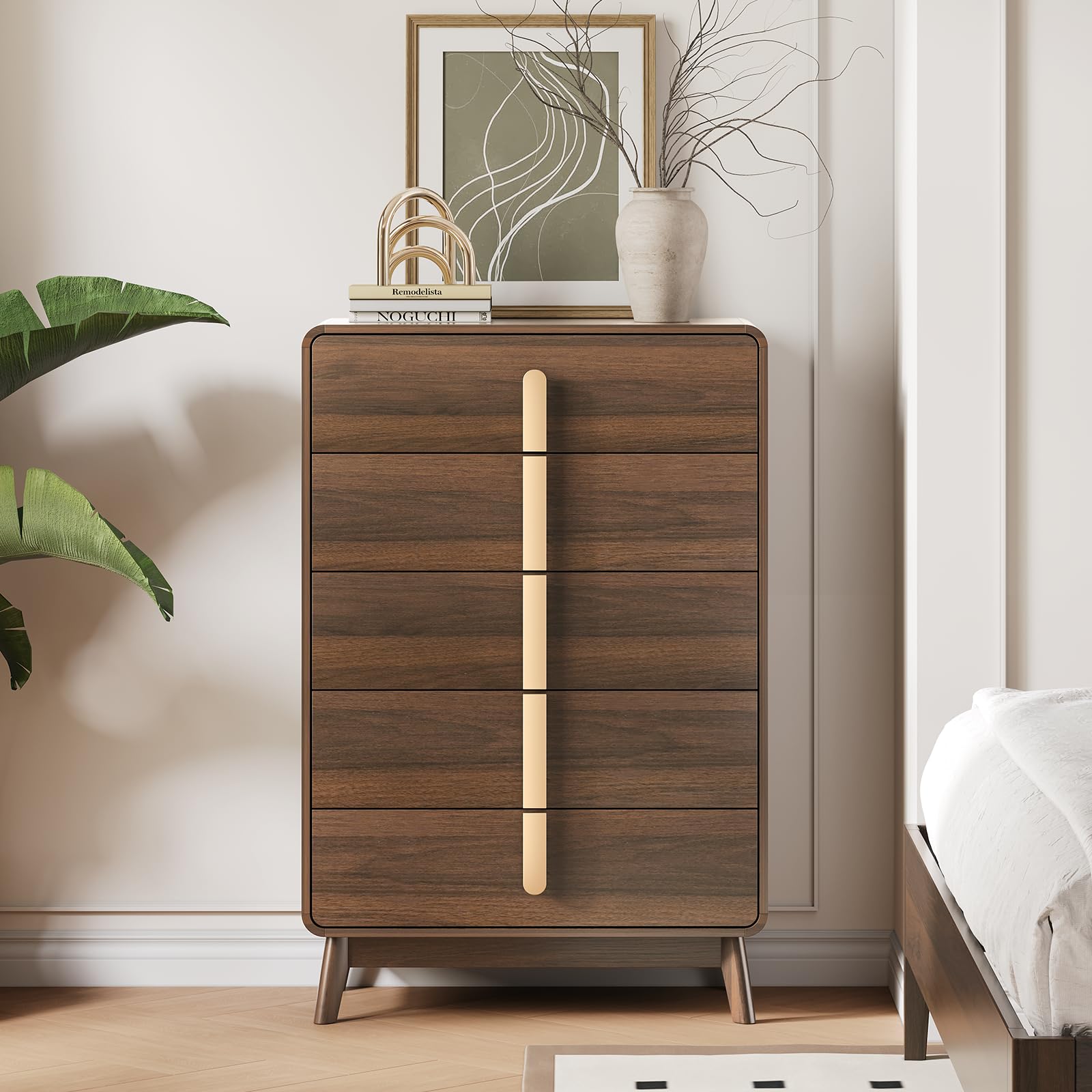 5-Drawer Mid-Century Modern Dresser with Metal Handles