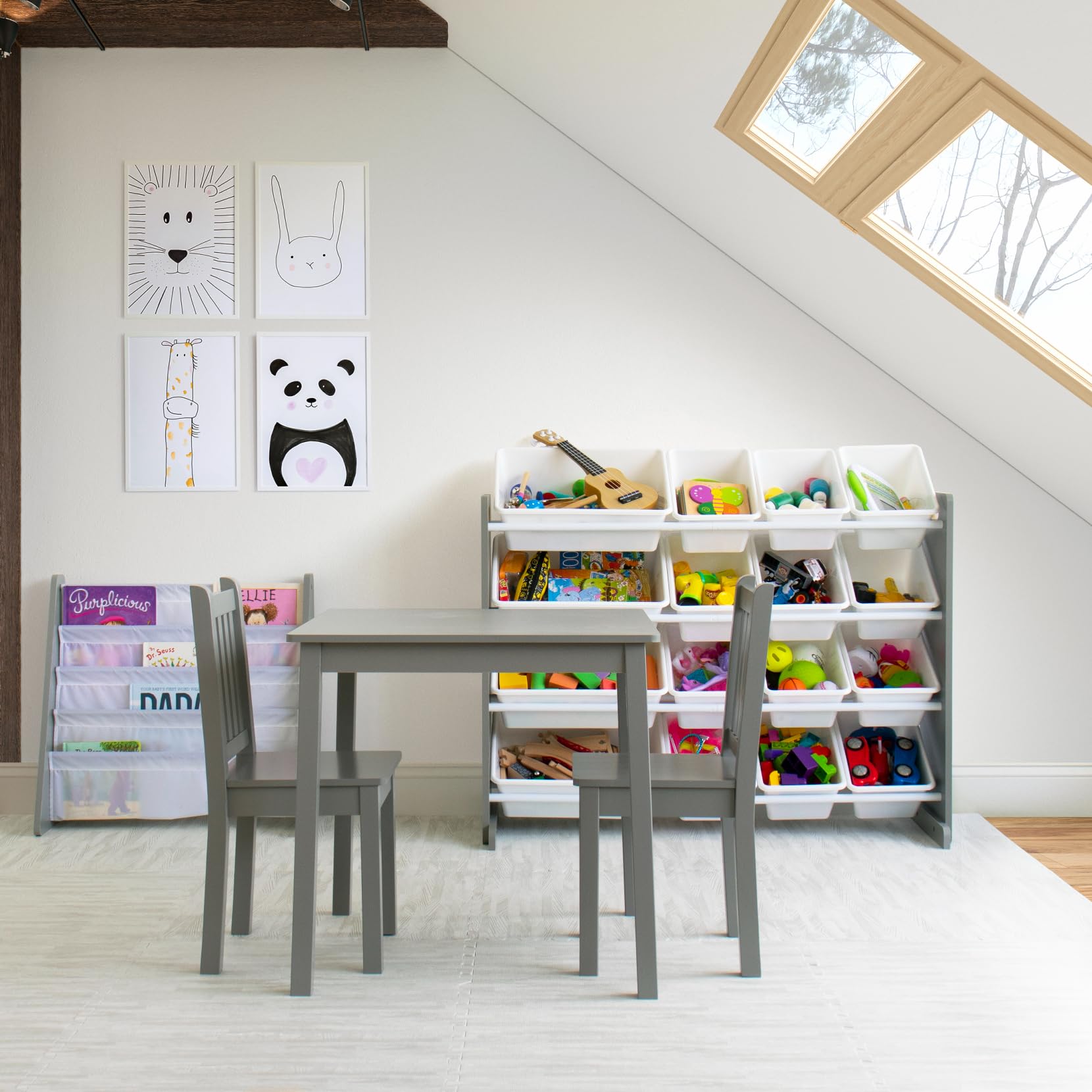 Kids Wooden Table and 2 Chairs Set Grey
