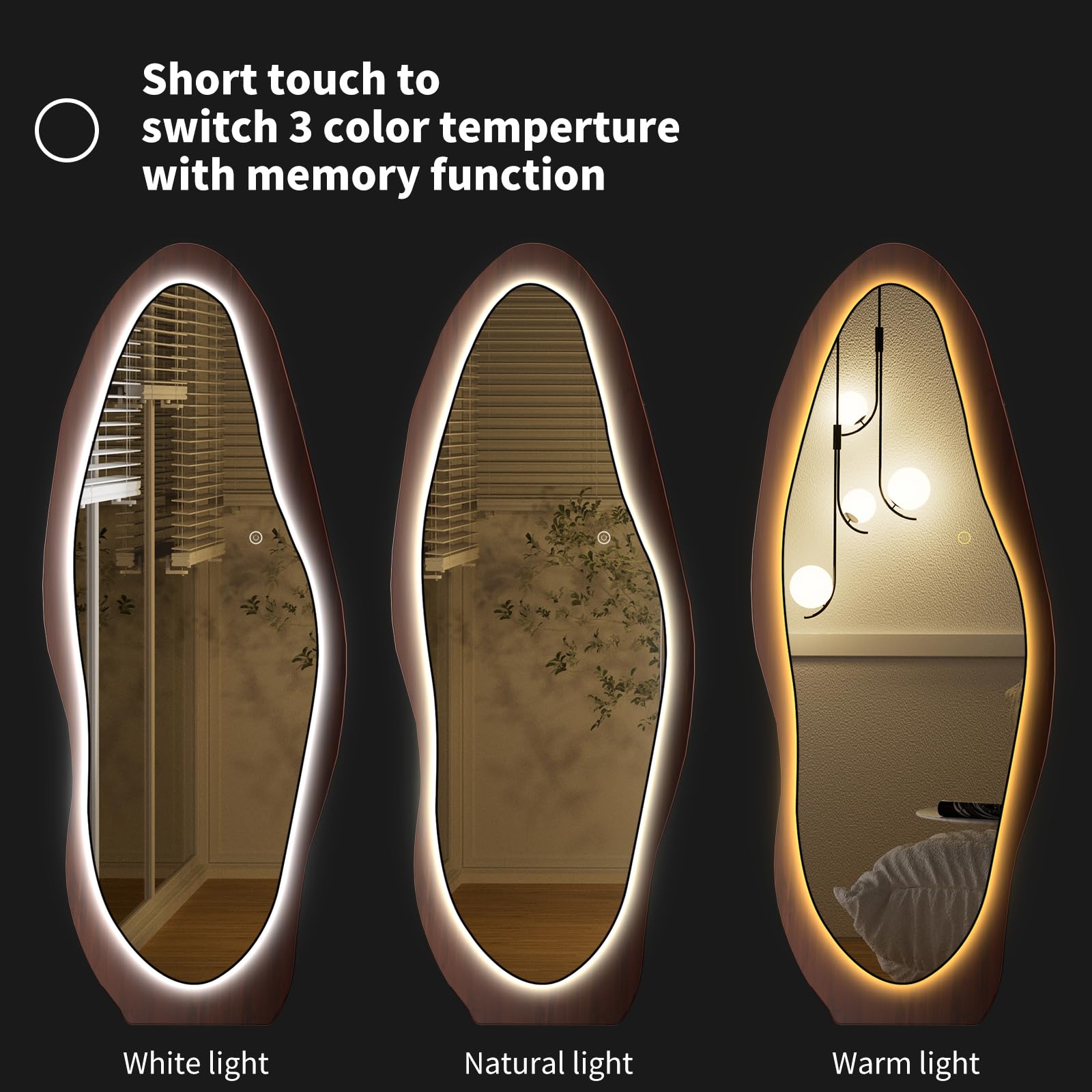 LED Wood Full Length Mirror with Wavy Frame