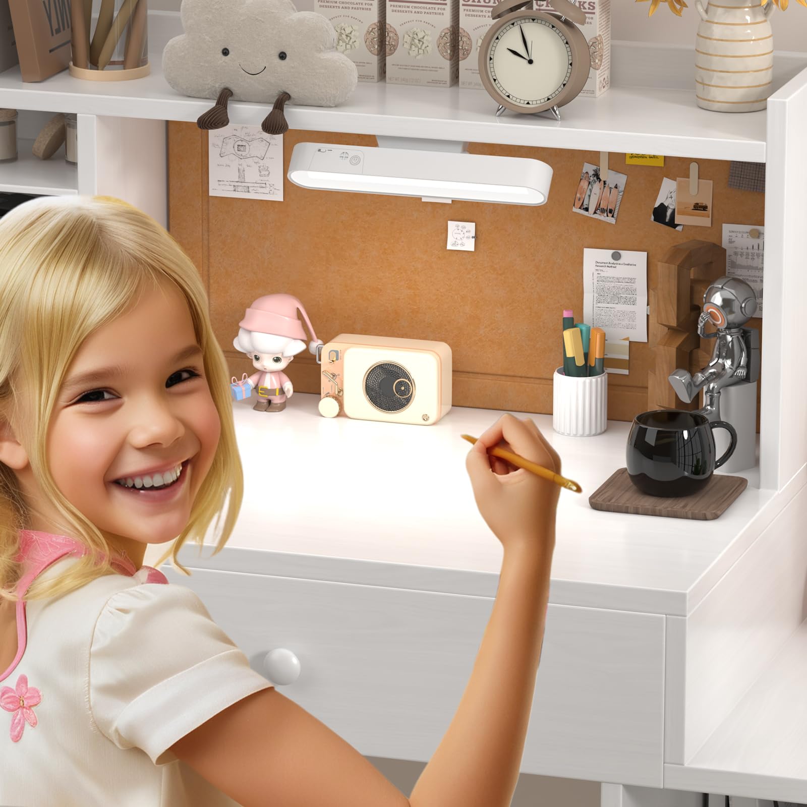 Kids Study Desk and Chair Set with Hutch