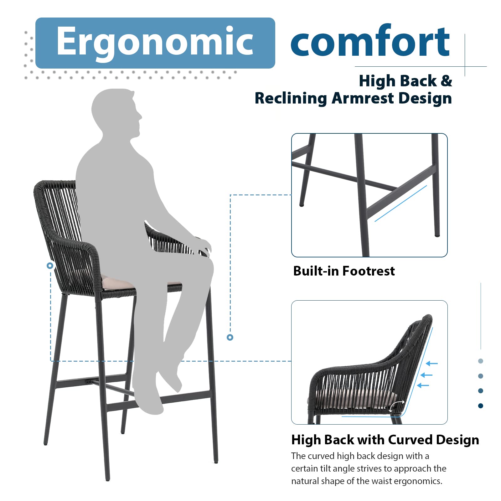 5-Piece Patio Bar Dining Set with Cushions