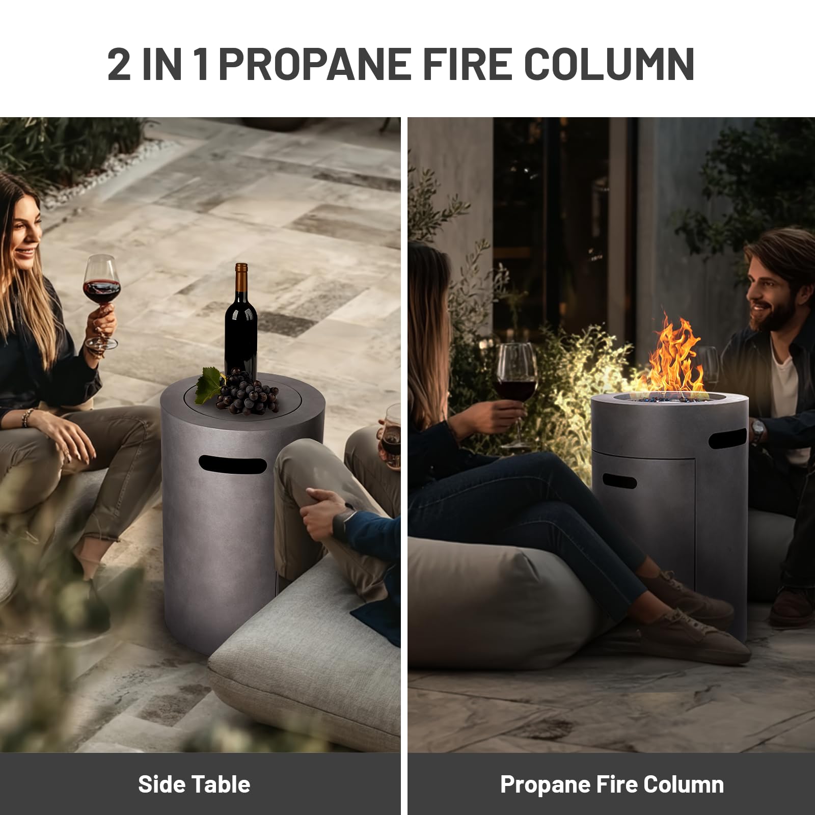 17 Inch Propane Fire Column with Glass Stone and Rain Cover