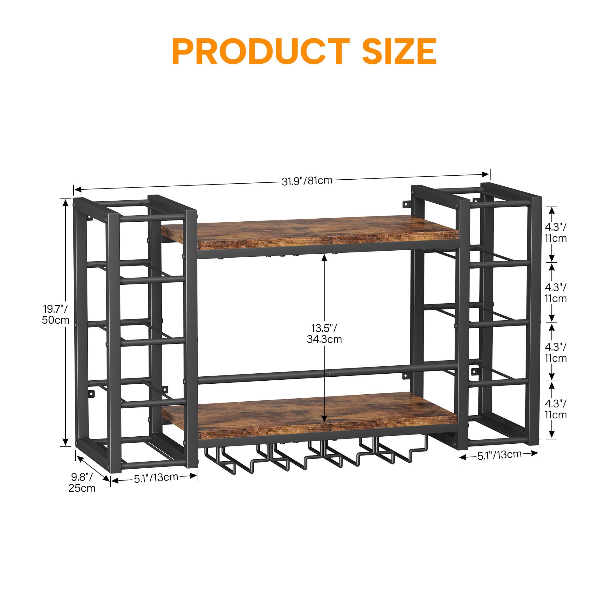 Wall Mounted Wine Rack for 10 Bottles with Top Enclosure