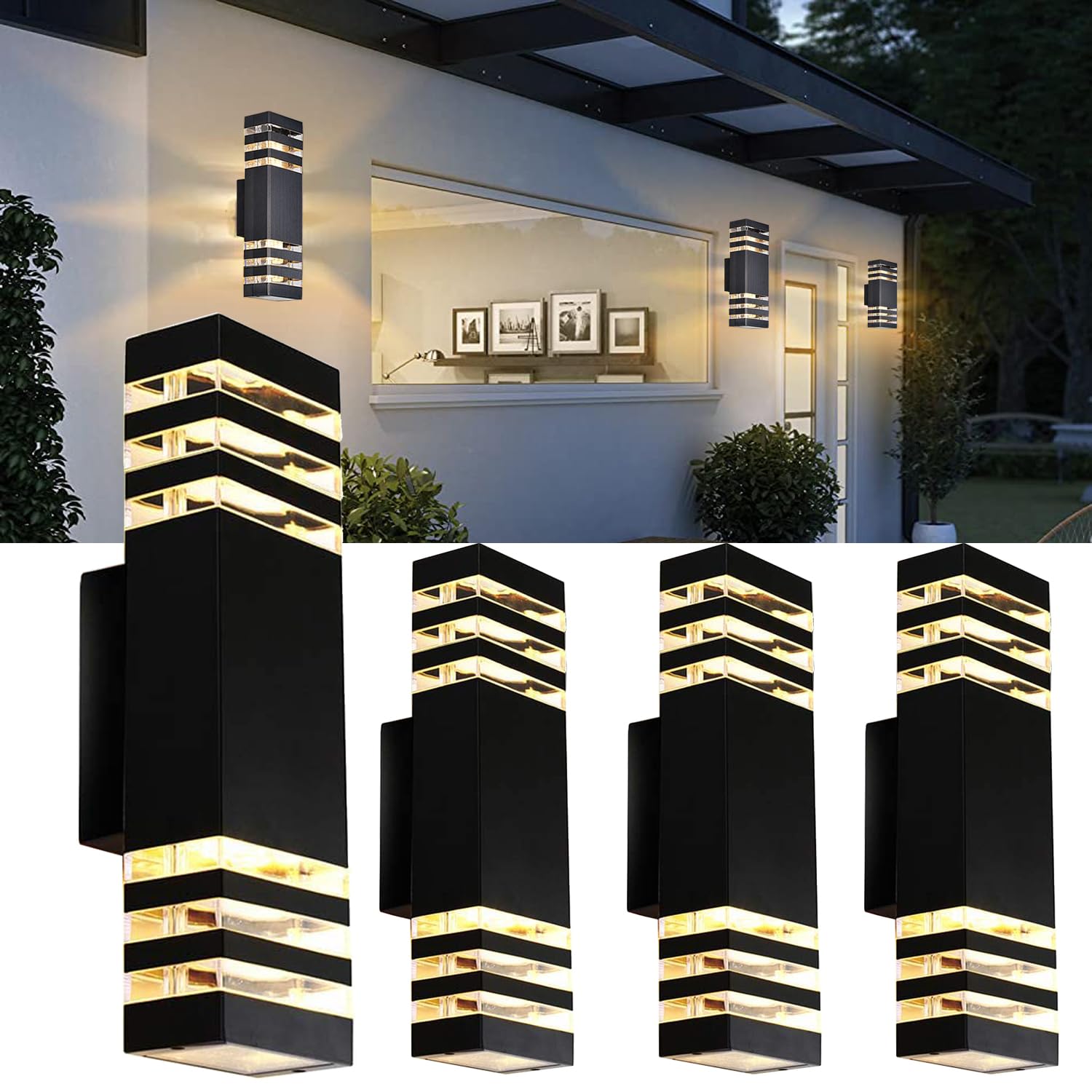 LED Outdoor Wall Light 4-Pack 18W Waterproof