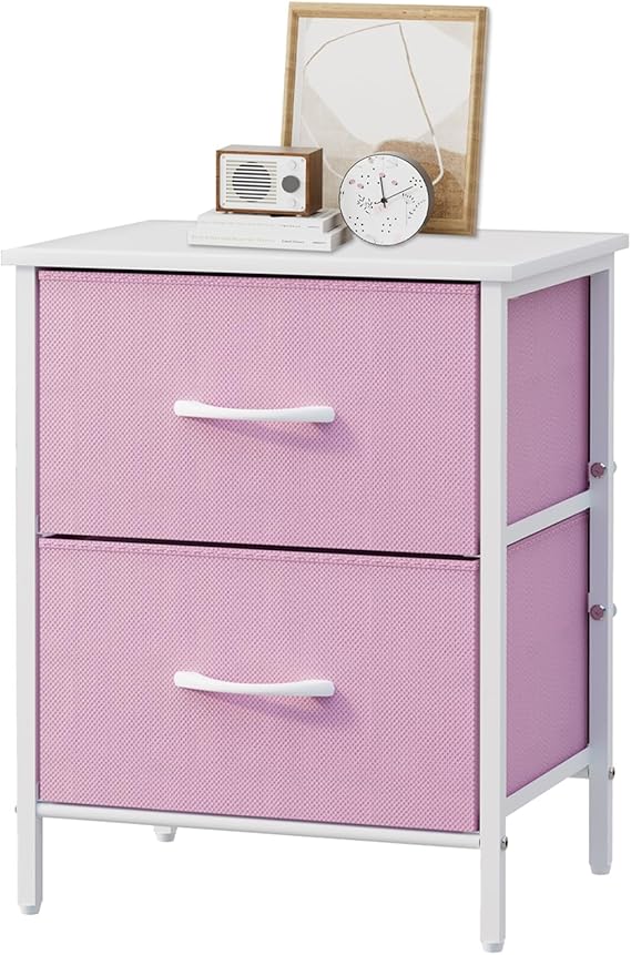 2-Drawer Nightstand with Steel Frame