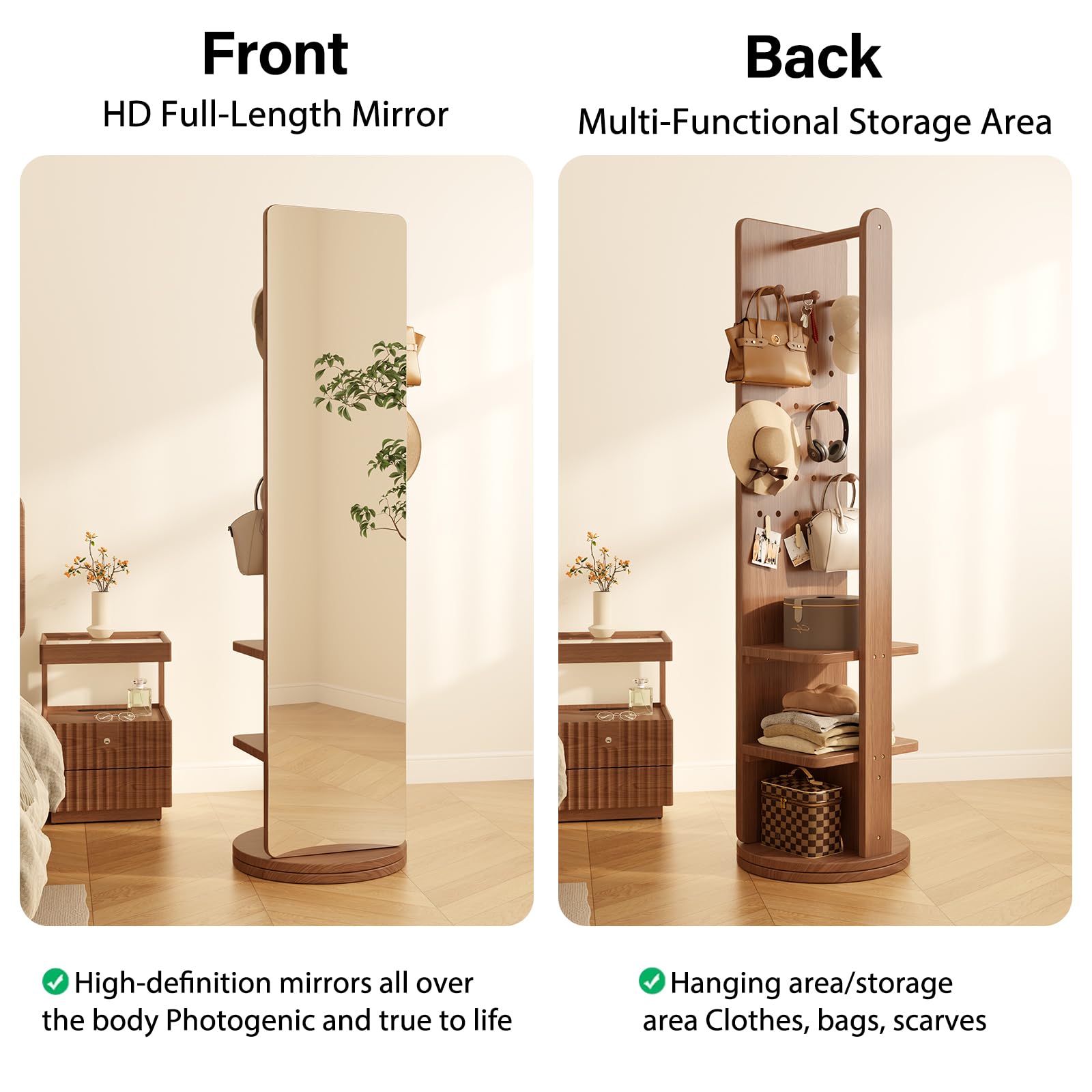 69" Full Length Floor Mirror with Storage Hooks