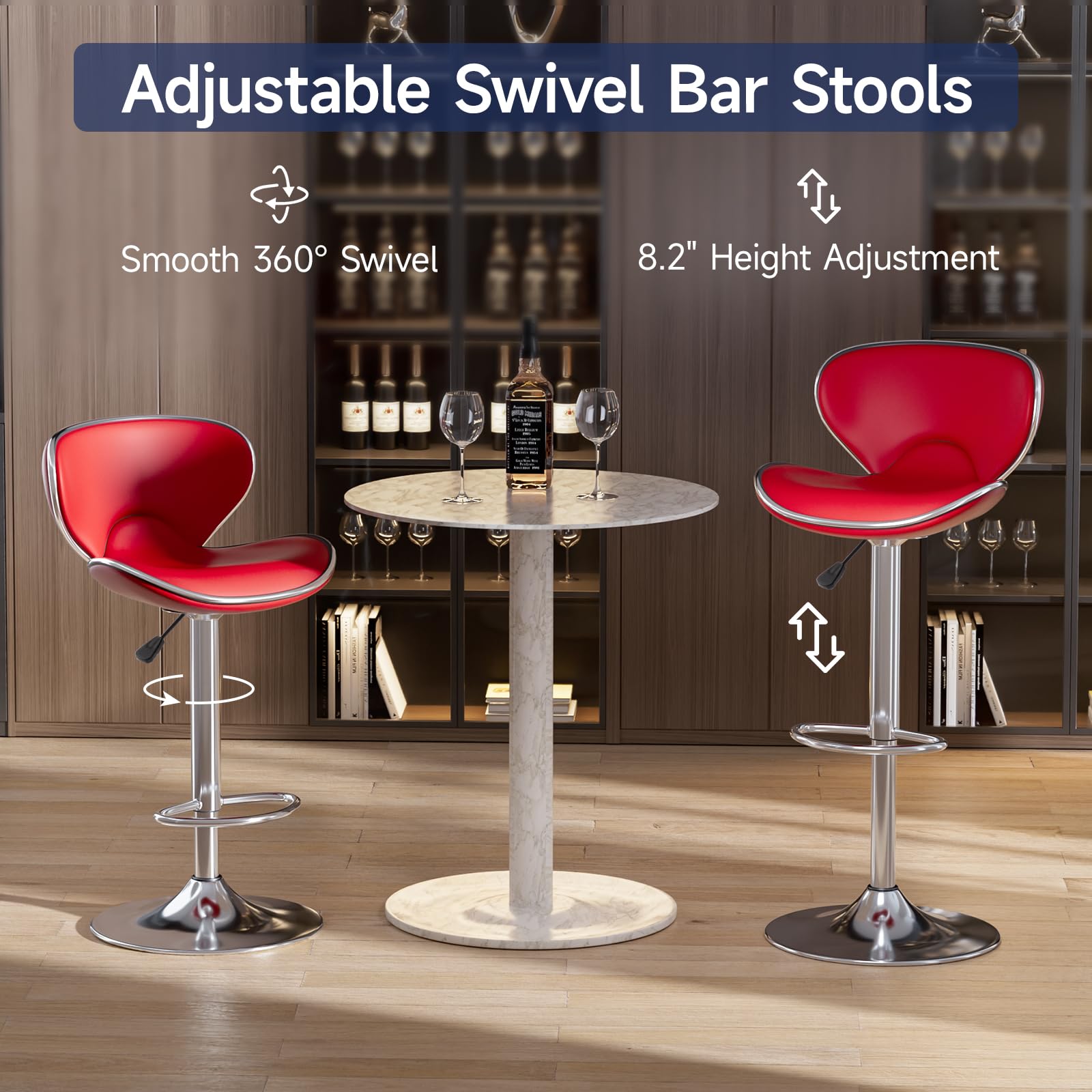 Adjustable Swivel Bar Stools Set of 2 - Red