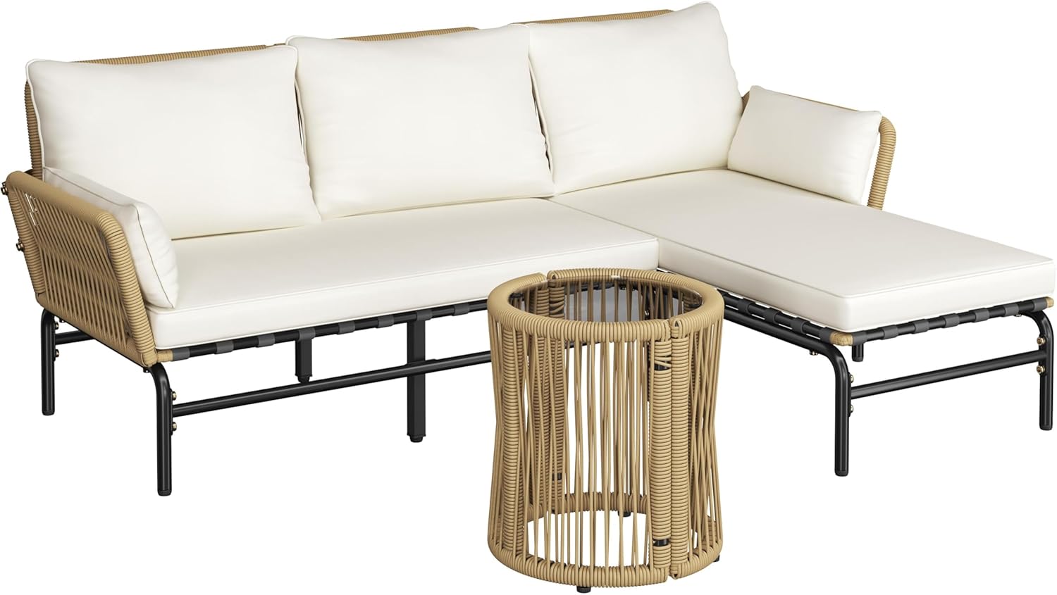3-Piece L-Shaped Outdoor Patio Conversation Set