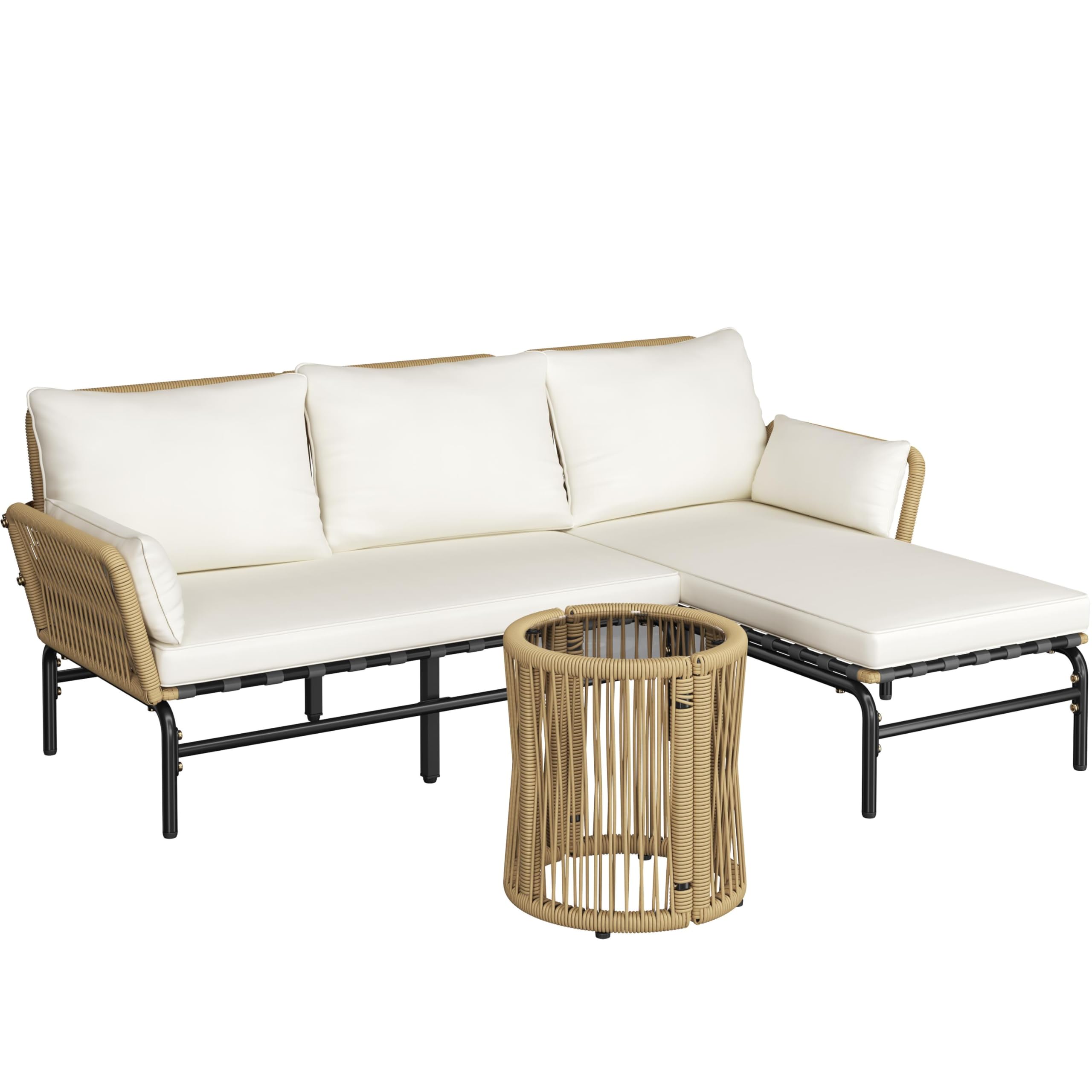 3-Piece L-Shaped Outdoor Patio Conversation Set