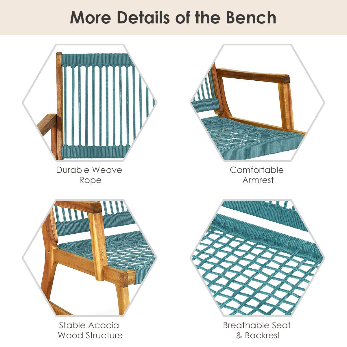 2-Person Acacia Wood Loveseat Bench