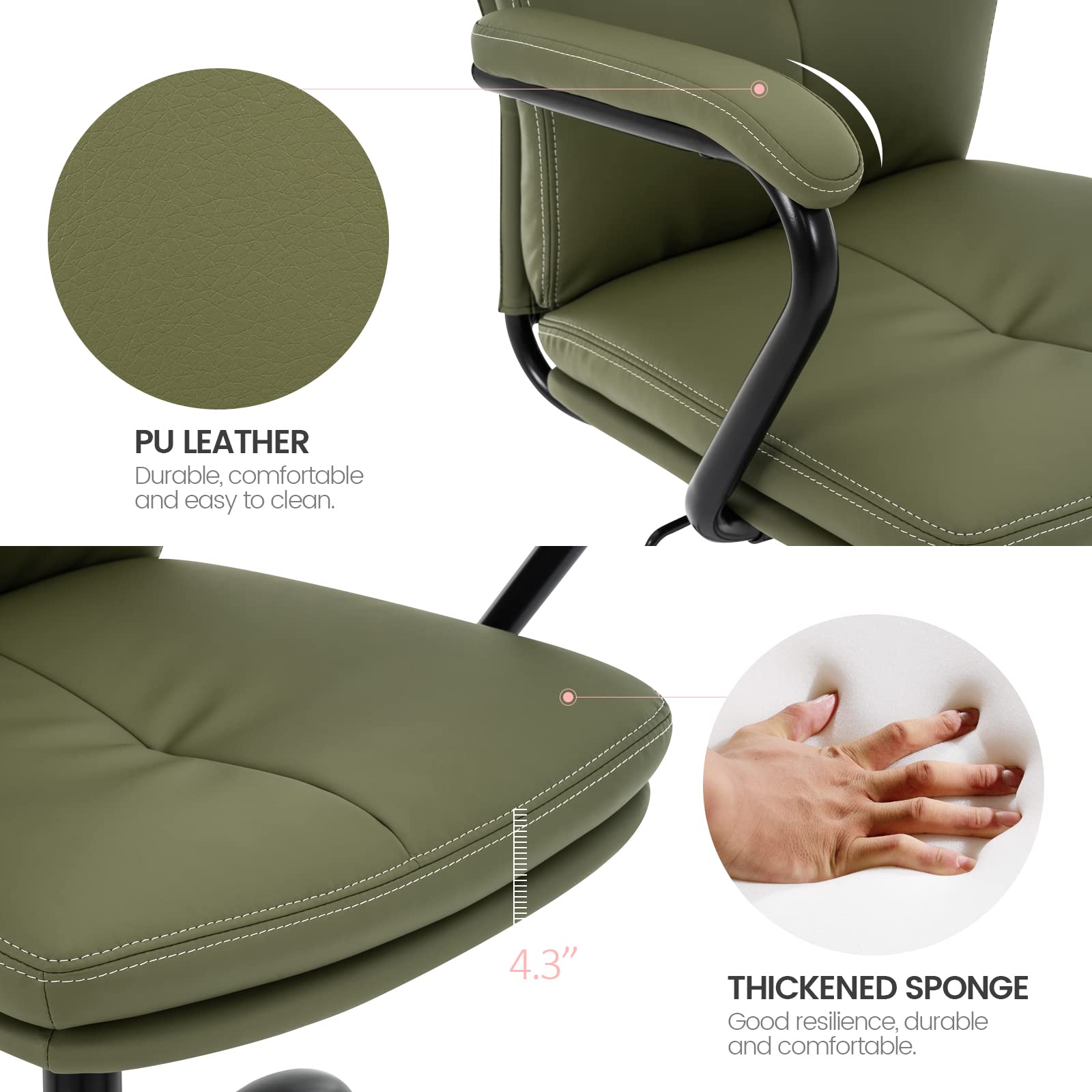 Modern Upholstered Mid-Back Office Chair with Arms
