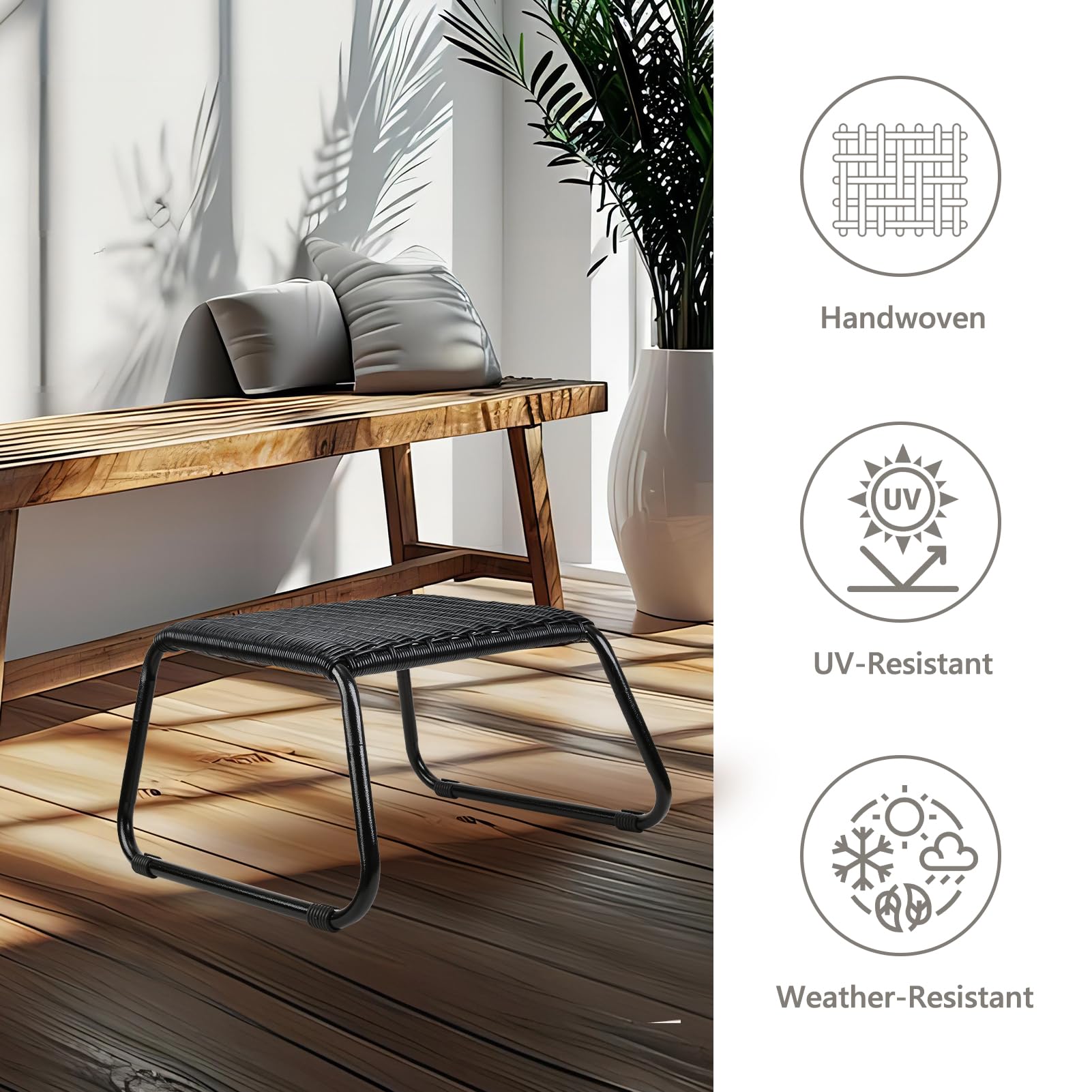 Wicker Outdoor Footstool Ottoman 2-Pack