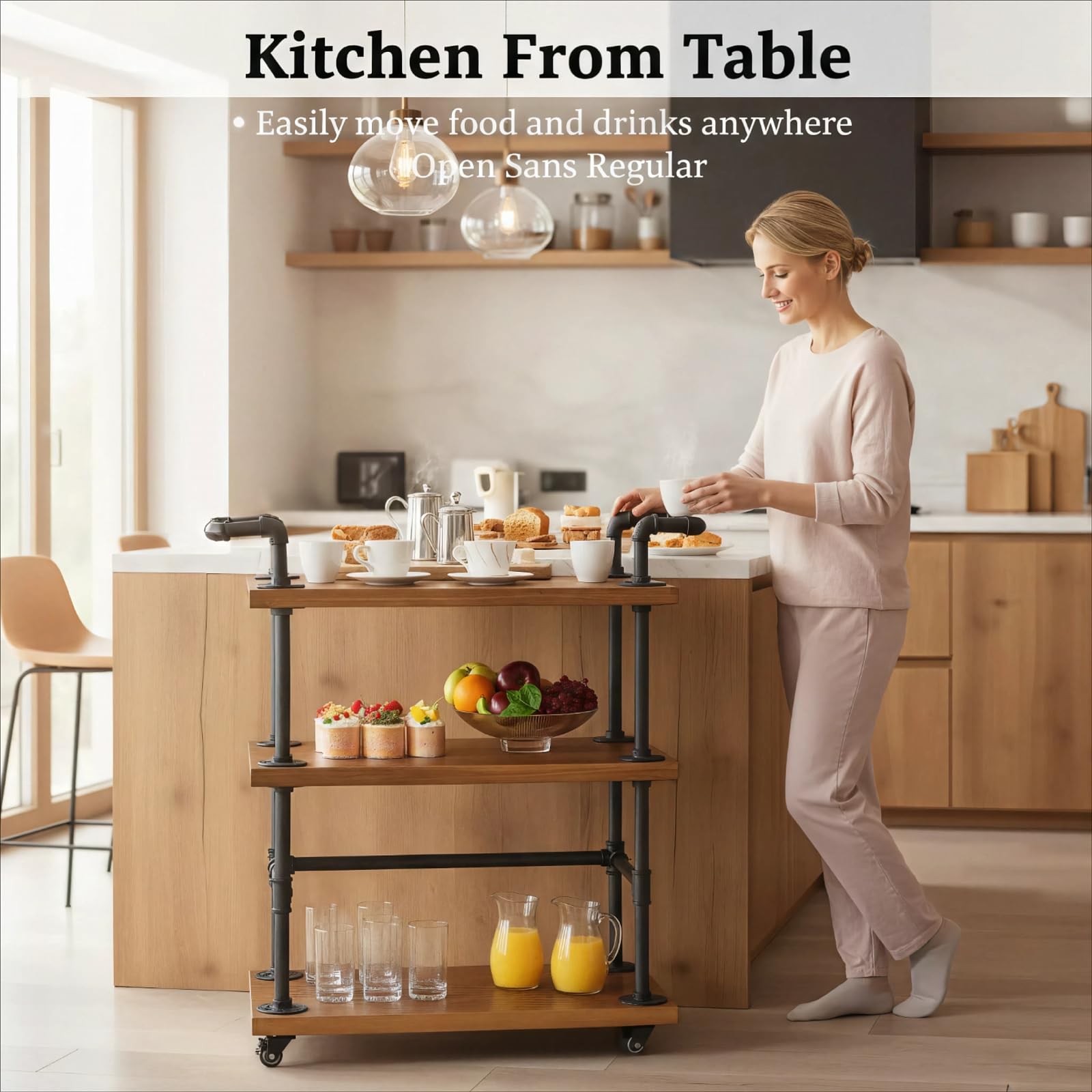 Industrial Pipe Bar Cart with Wheels