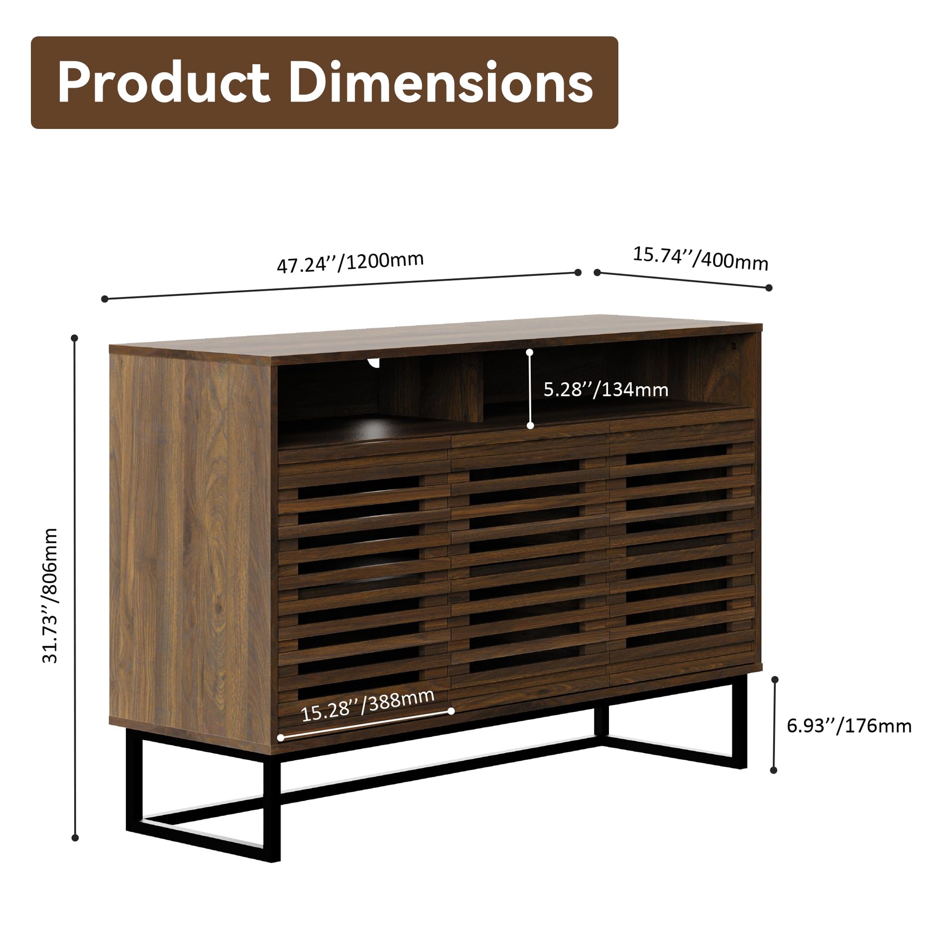 Rustic Brown Buffet Sideboard with Louvered Doors