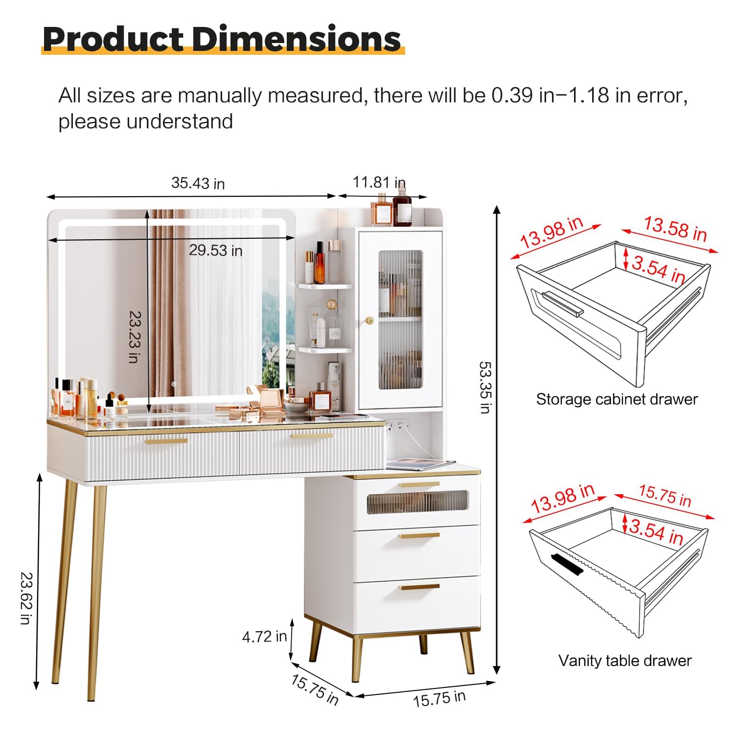 Vanity Desk with HD Lighted Mirror and 5 Drawers