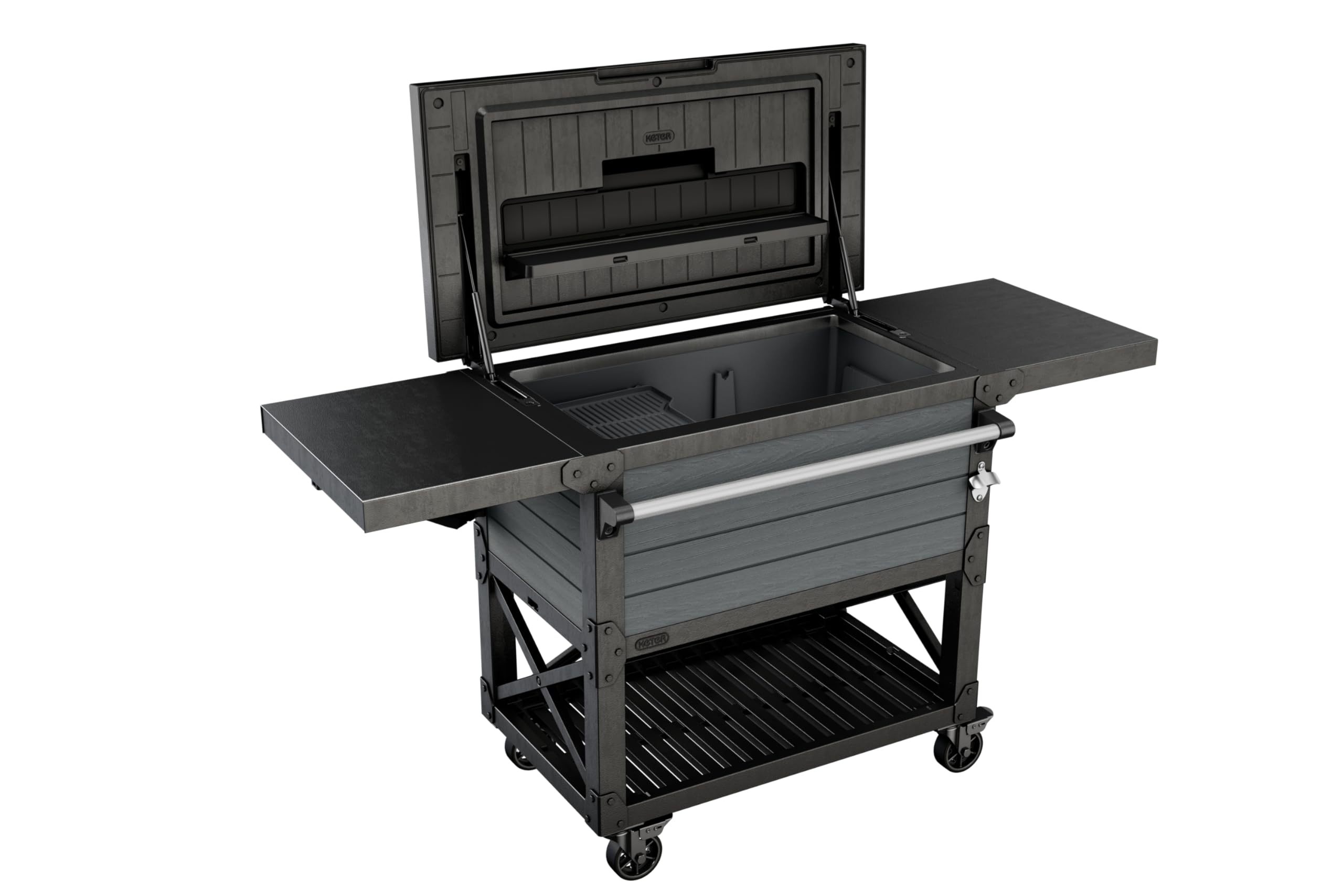 Outdoor Rolling Patio Cooler Cart with Bottle Opener