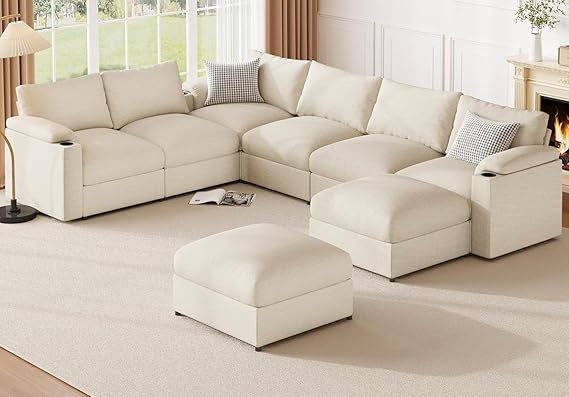 Oversized Modular Sectional Sofa Grey Velvet U-Shaped 8-Seat