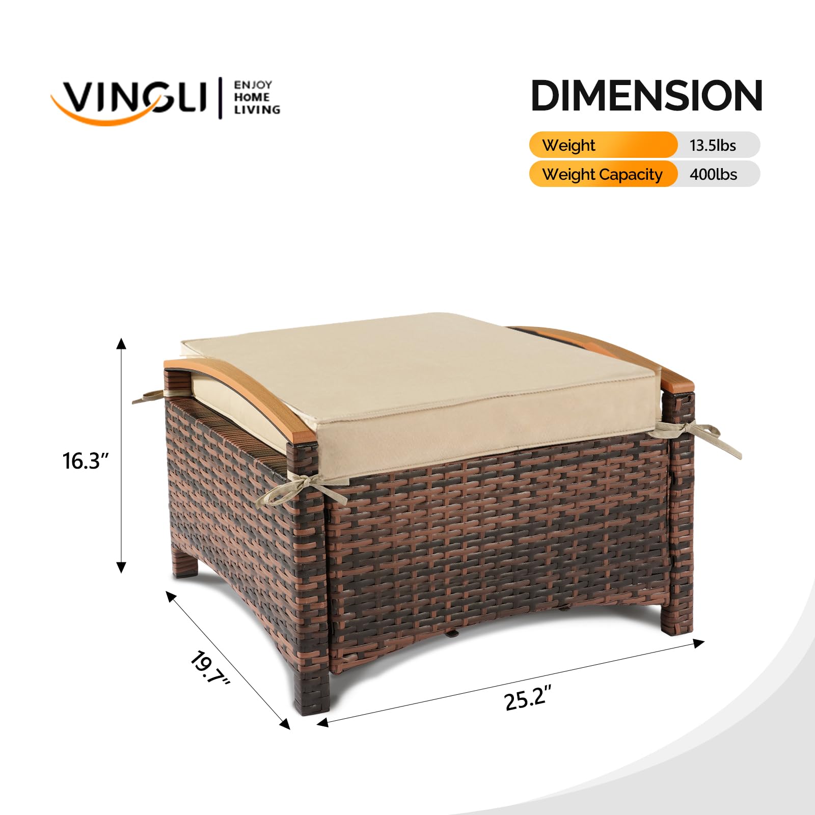 Wicker Outdoor Ottoman Set with Removable Cushions
