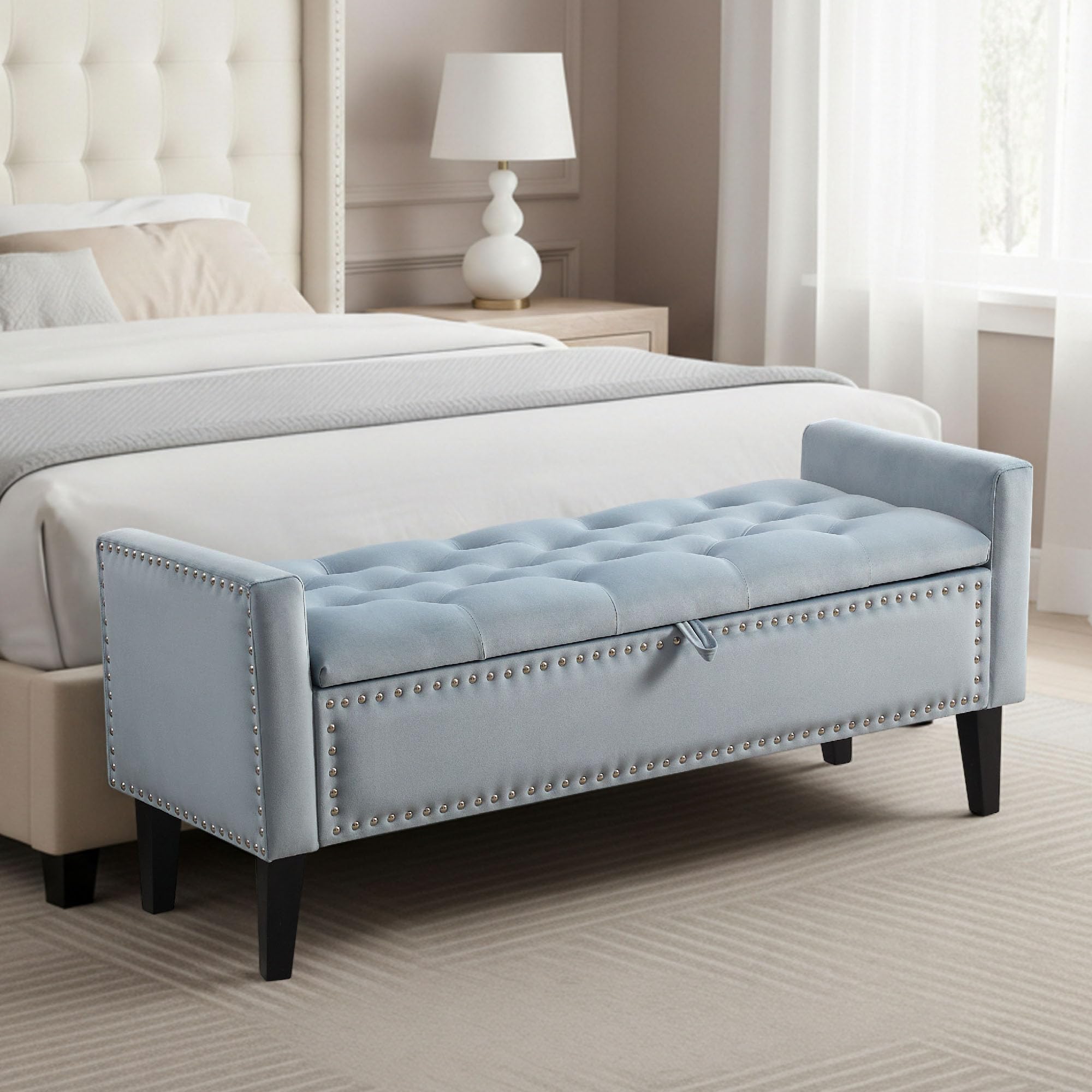 Velvet Storage Ottoman Bench with Arms