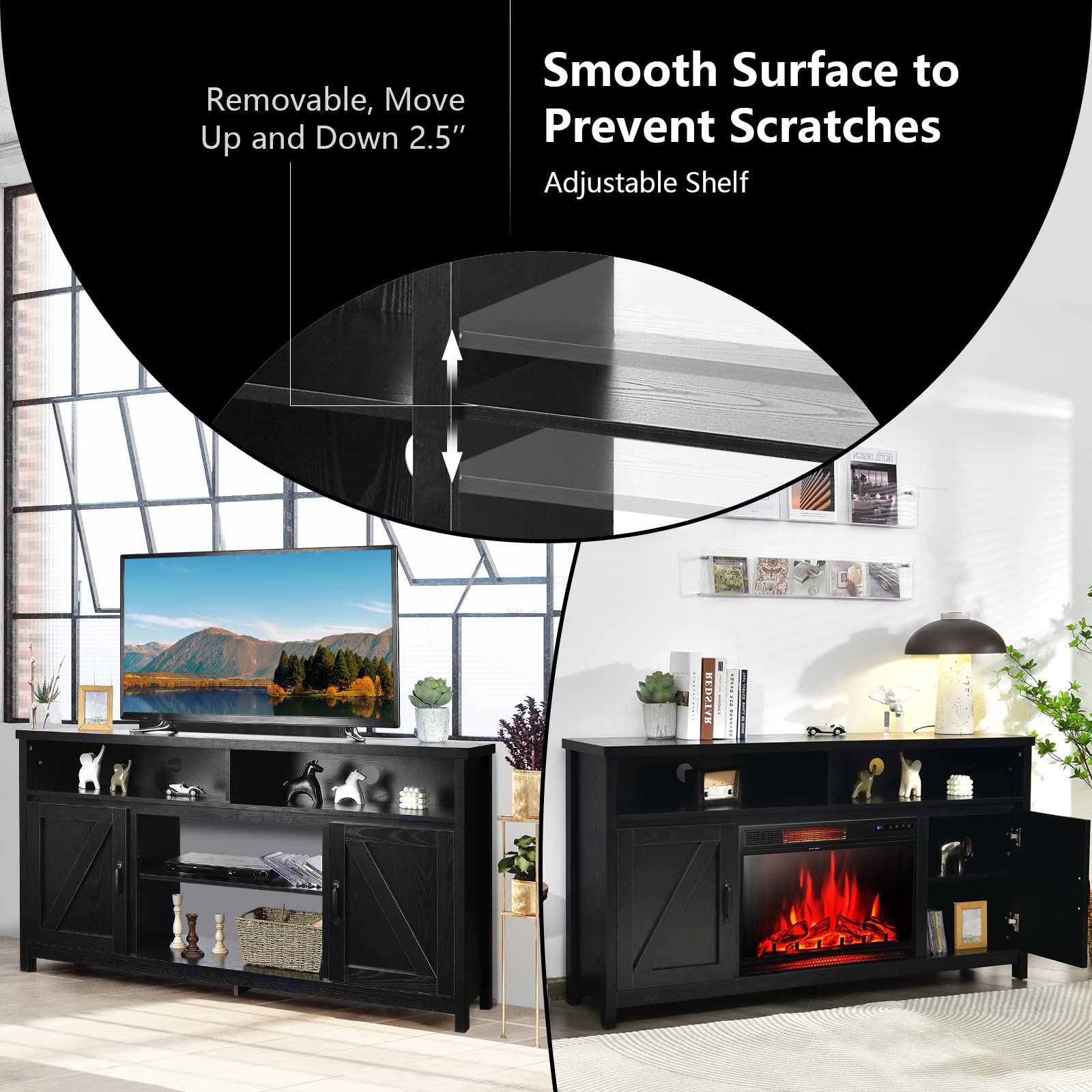 Modern Farmhouse TV Stand 59-Inch Storage Cabinet