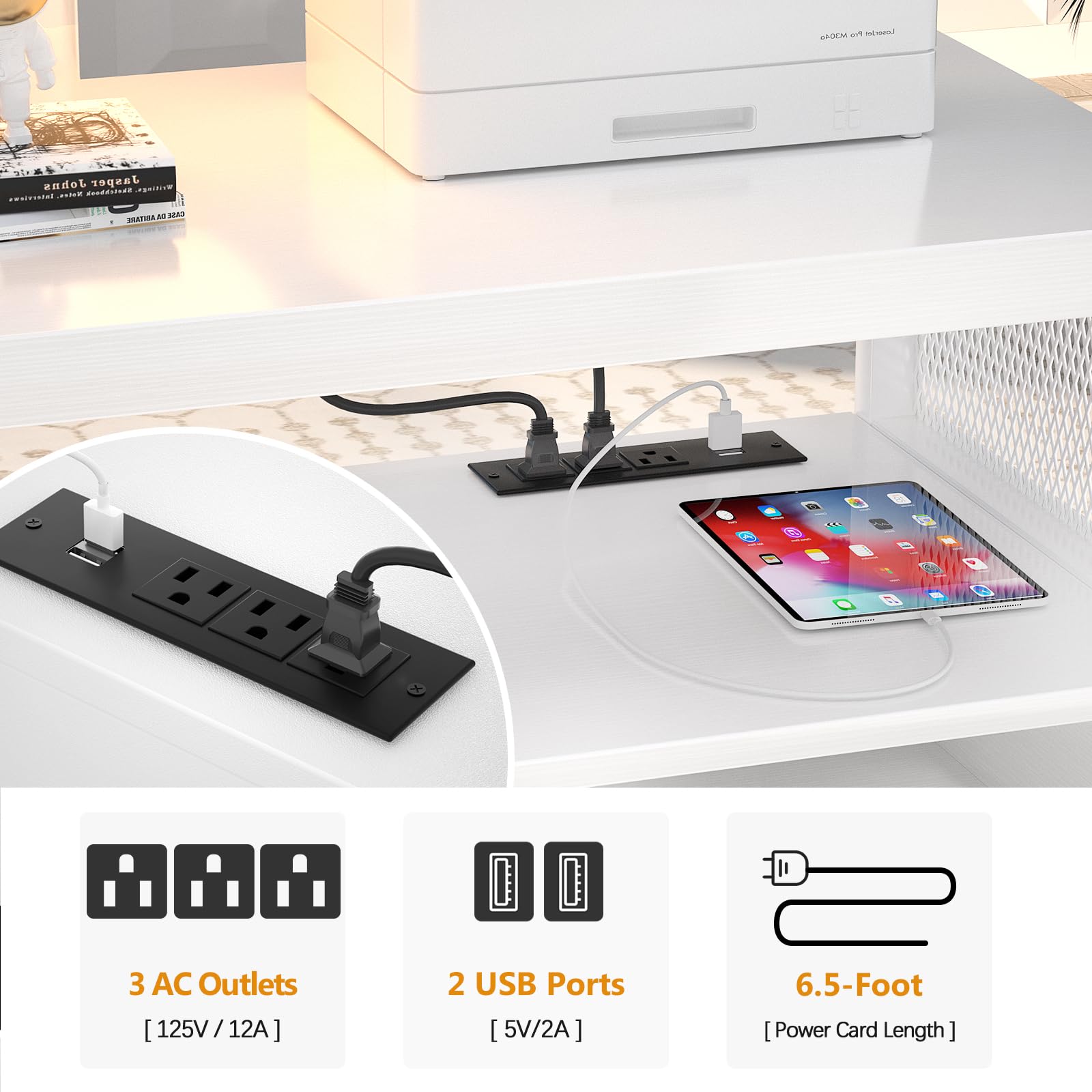 Rolling File Cabinet with USB Charging and Lockable Storage