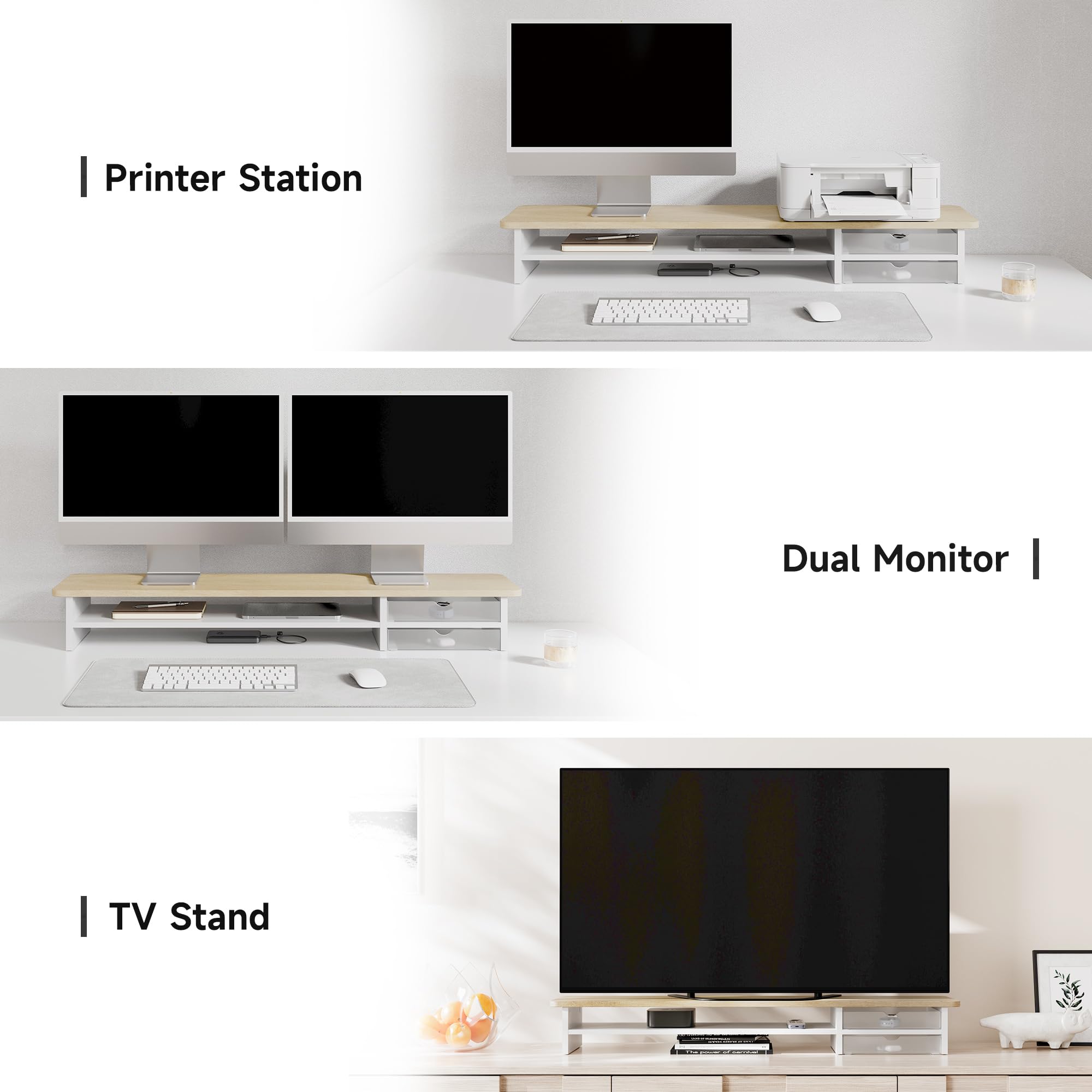 Dual Monitor Stand Riser with Drawer - 42.5 Inch Desktop Organizer