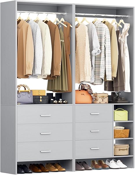 Closet System with 6 Drawers and Hanging Rods