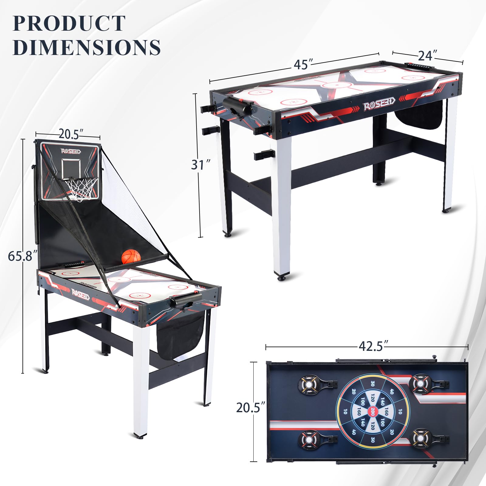 4-in-1 Combo Game Table with Air Hockey, Basketball, Darts & Shooting